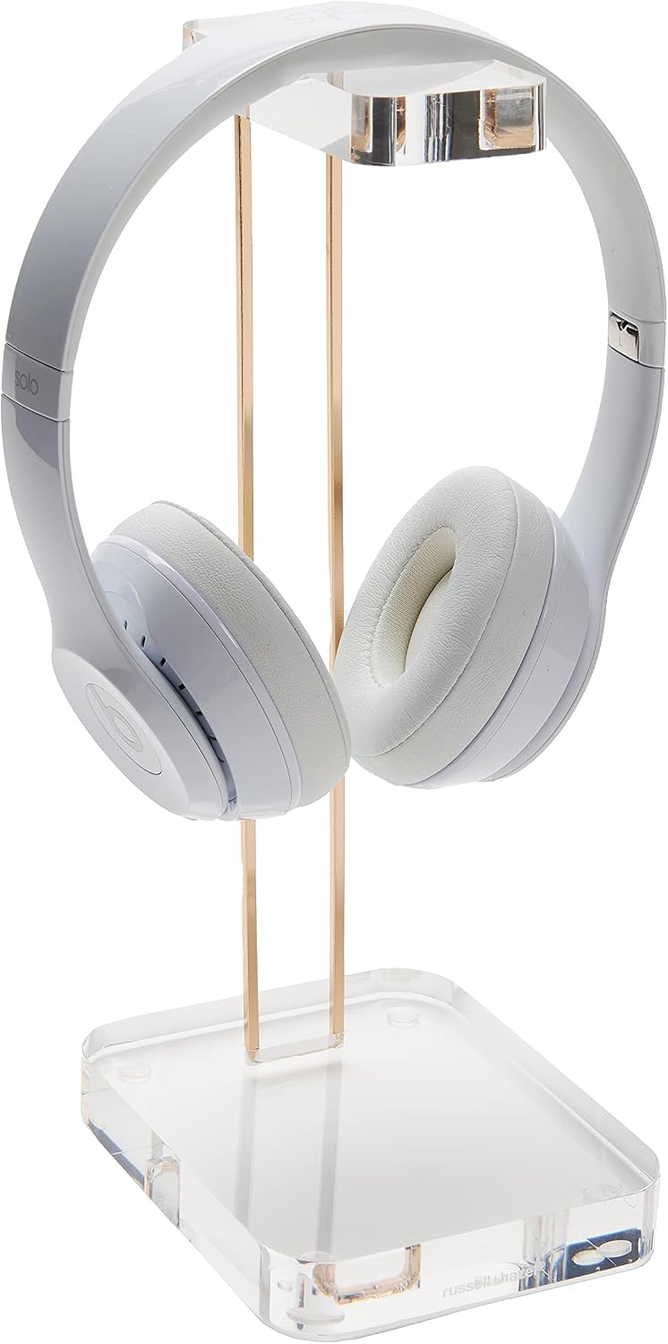 russell+hazel Acrylic Headphone Stand with Gold Hardware, Clear | Displays and stores headphones on a crystal-clear