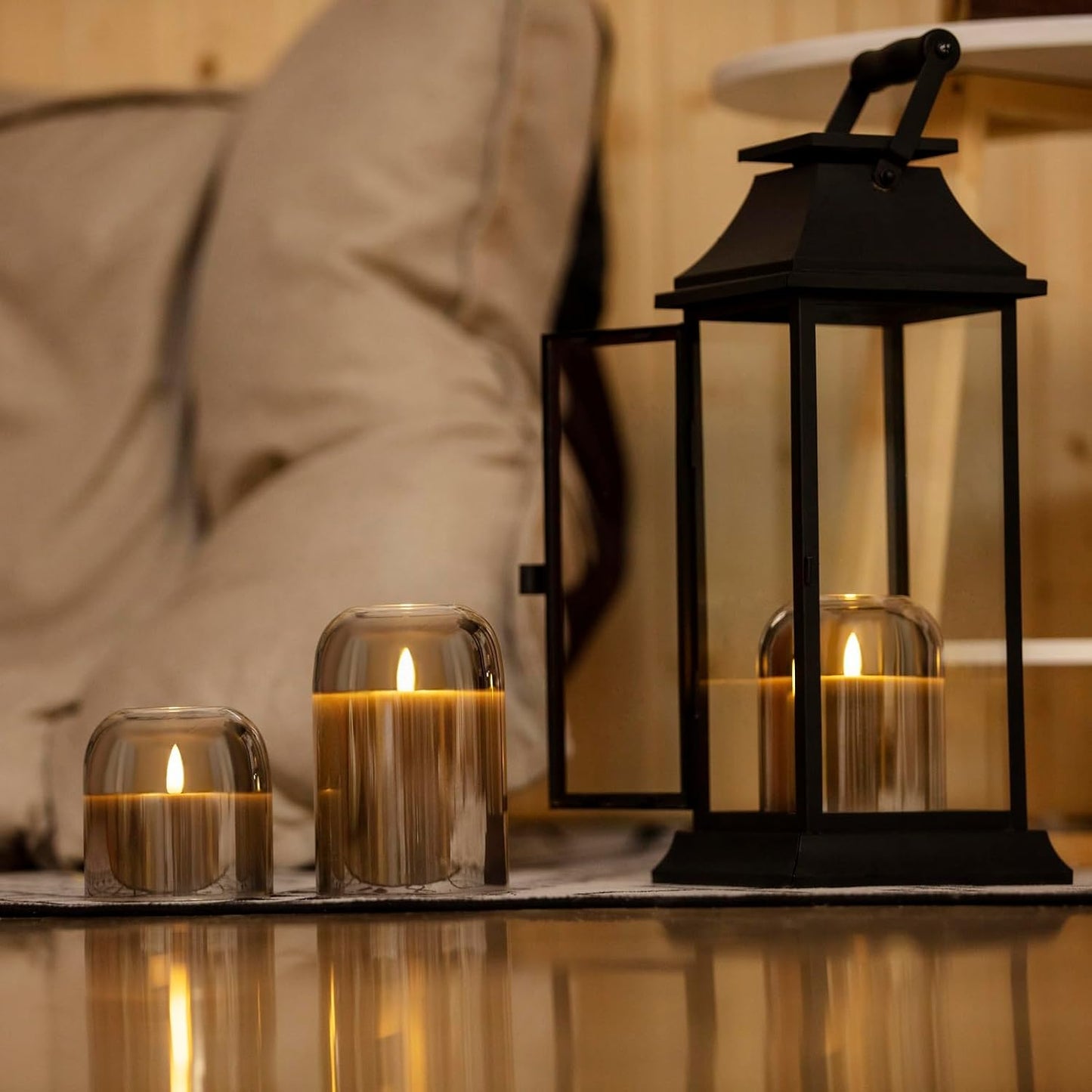 volnyus Grey Glass Flameless Candles with Remote Set of 3 Battery Operated Flickering LED Pillar Candles Real Wax Wick