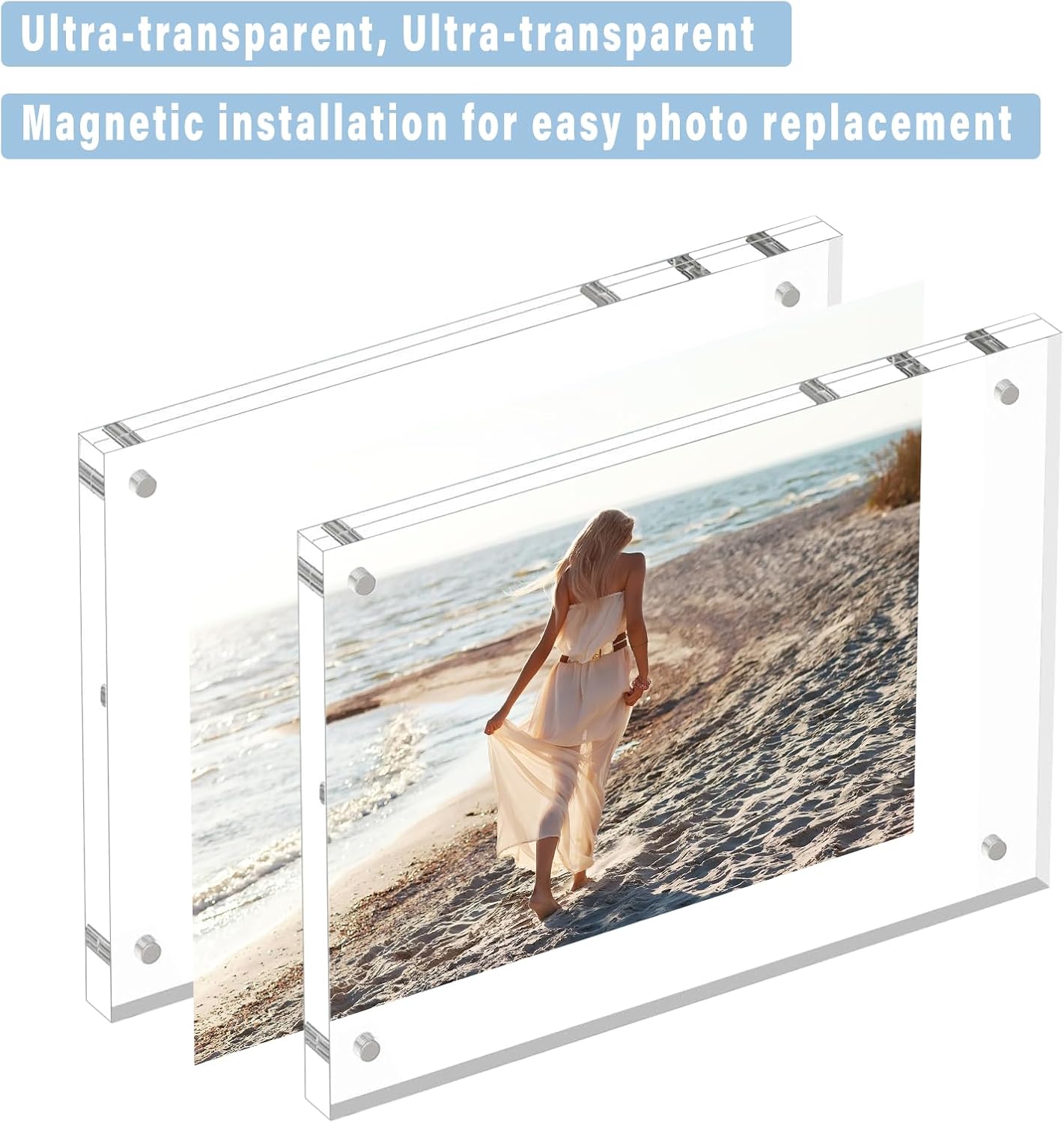 HELPLEX 5 Pack 8.5x11 Acrylic Picture Frames, 24mm Thicker Frameless Clear Frame Double Sided Magnetic Frame, Free