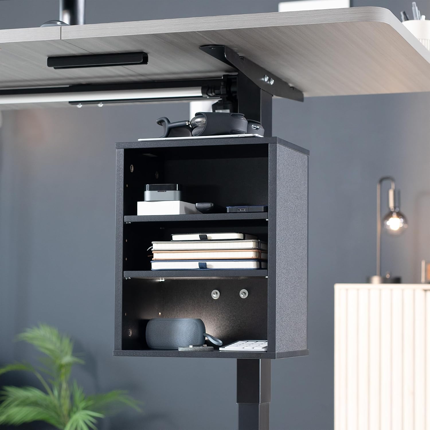 VIVO Black Clamp-on Desk Leg Shelving Unit, Storage Shelves, DESK-SHELF3CL | Multi-Level Storage, Office Accessory