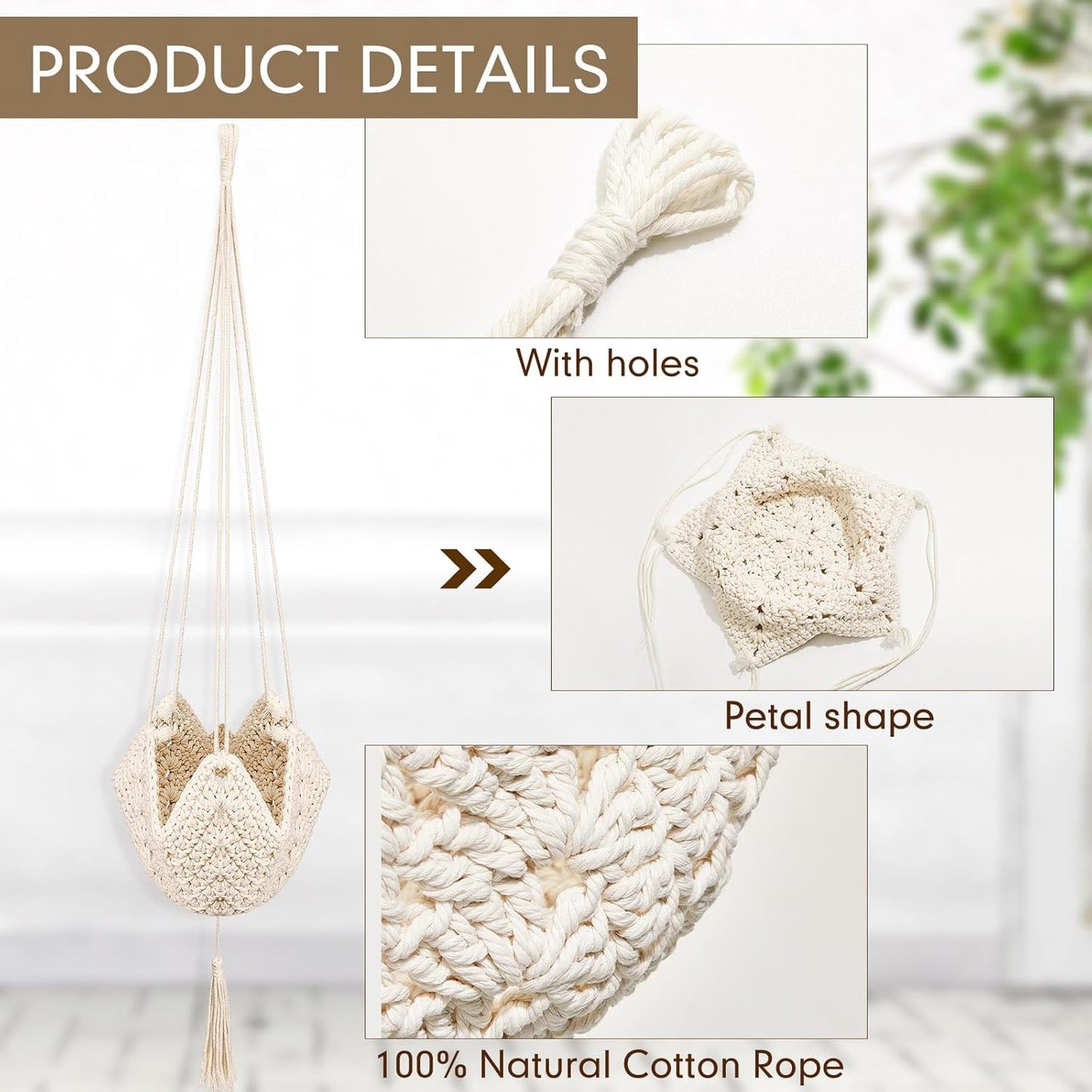 Boho Macrame Plant Hanger / Cream / Classic / Set of 3