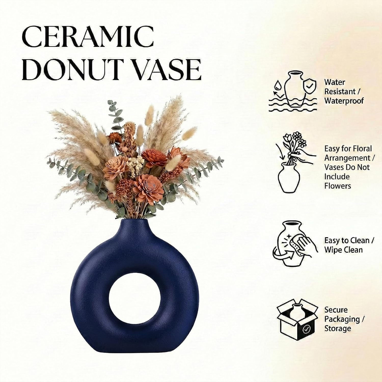 Modern Matte Ceramic Vases for Entryway Living Room / Navy Blue / Set of 2