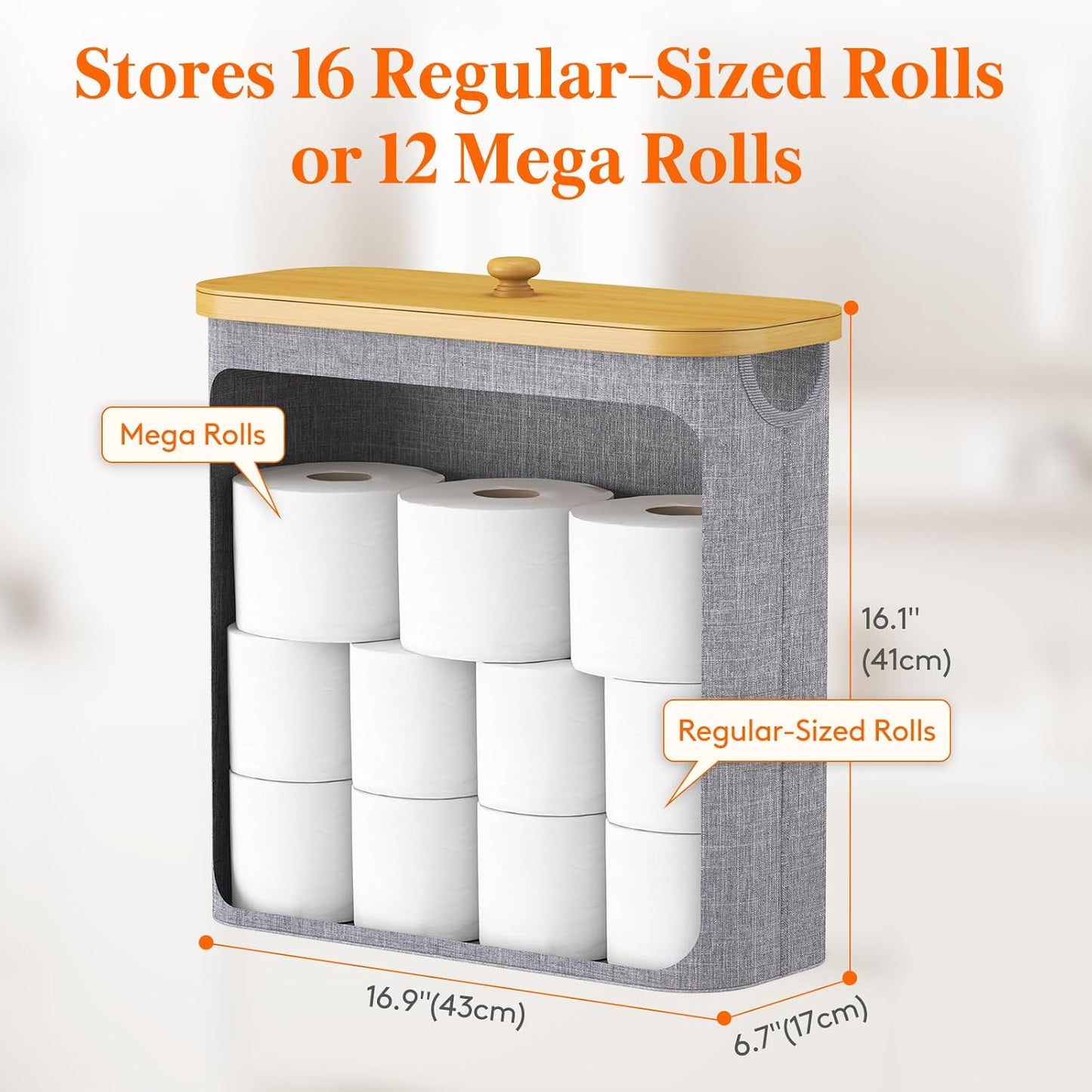 Lifewit Toilet Paper Storage Holder Extra Large Stand Basket 30L Light Gray | 12 to 16 Rolls, Extra Large Paper Stand