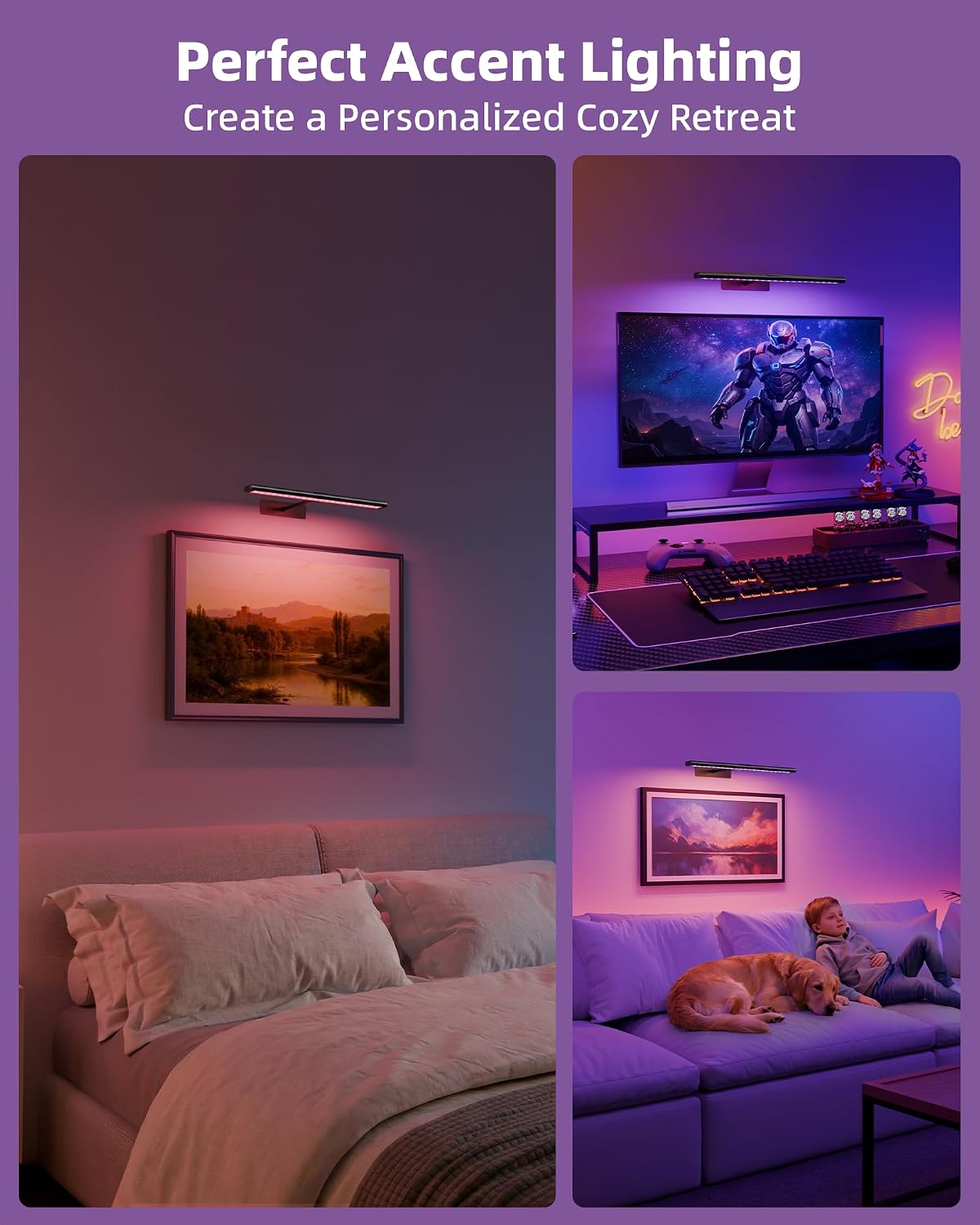 EZVALO Picture Light for Wall, 4800mAh Rechargeable Wireless Black Lights for Painting, 16In Dimmable Magnetic LED RGB