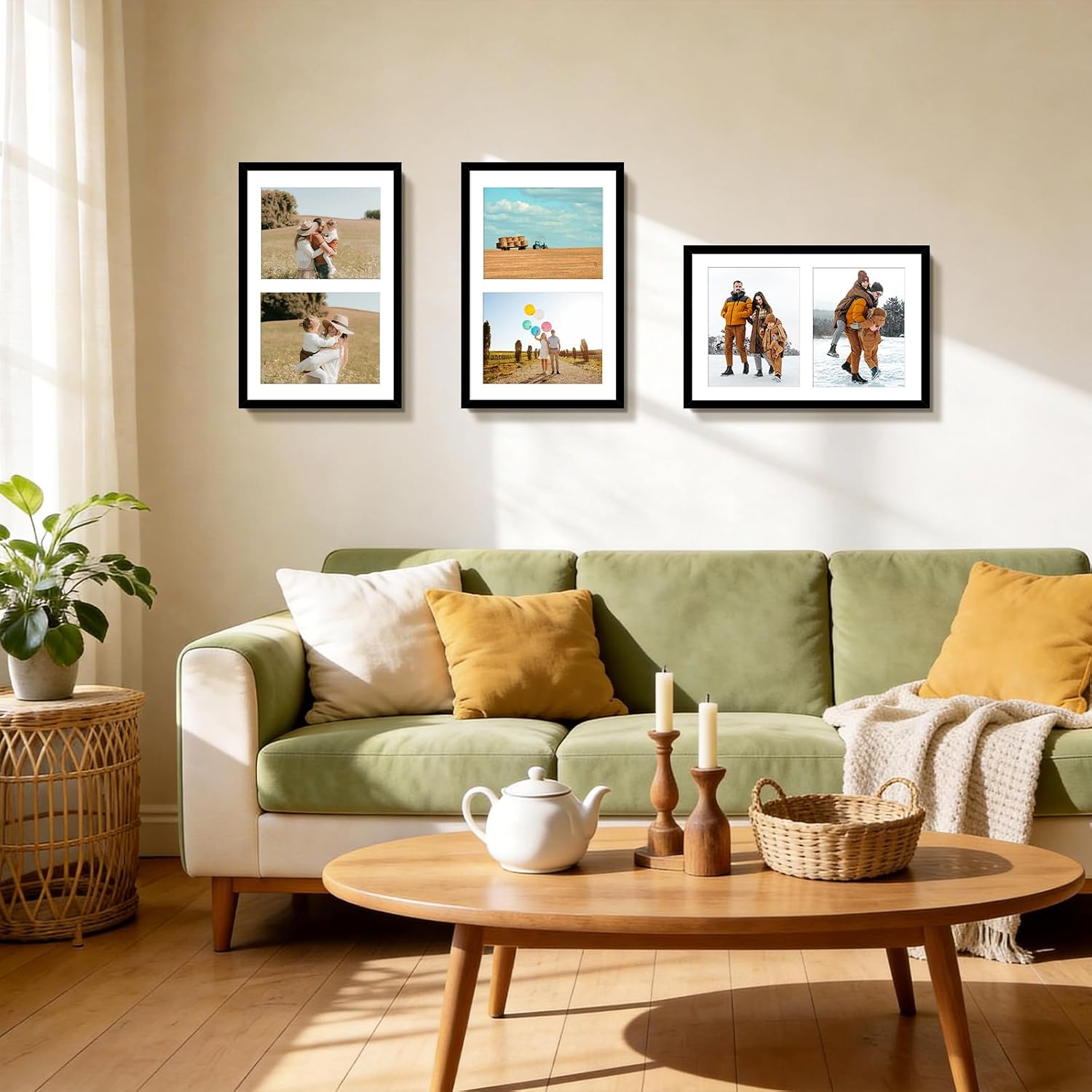 Golden State Art 12x19 Black Wood Picture Frame - For Two 8x10 Photo,4 Pack | Matted to Double 8x10,Solid Wood Collage