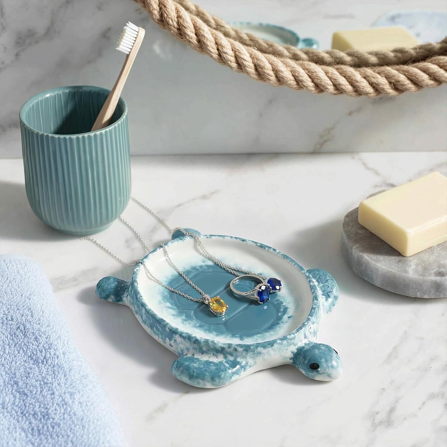 Handmade Ceramic Decorative Ring Holder Trinket Dish for Earrings Necklace Key / Blue / One Size