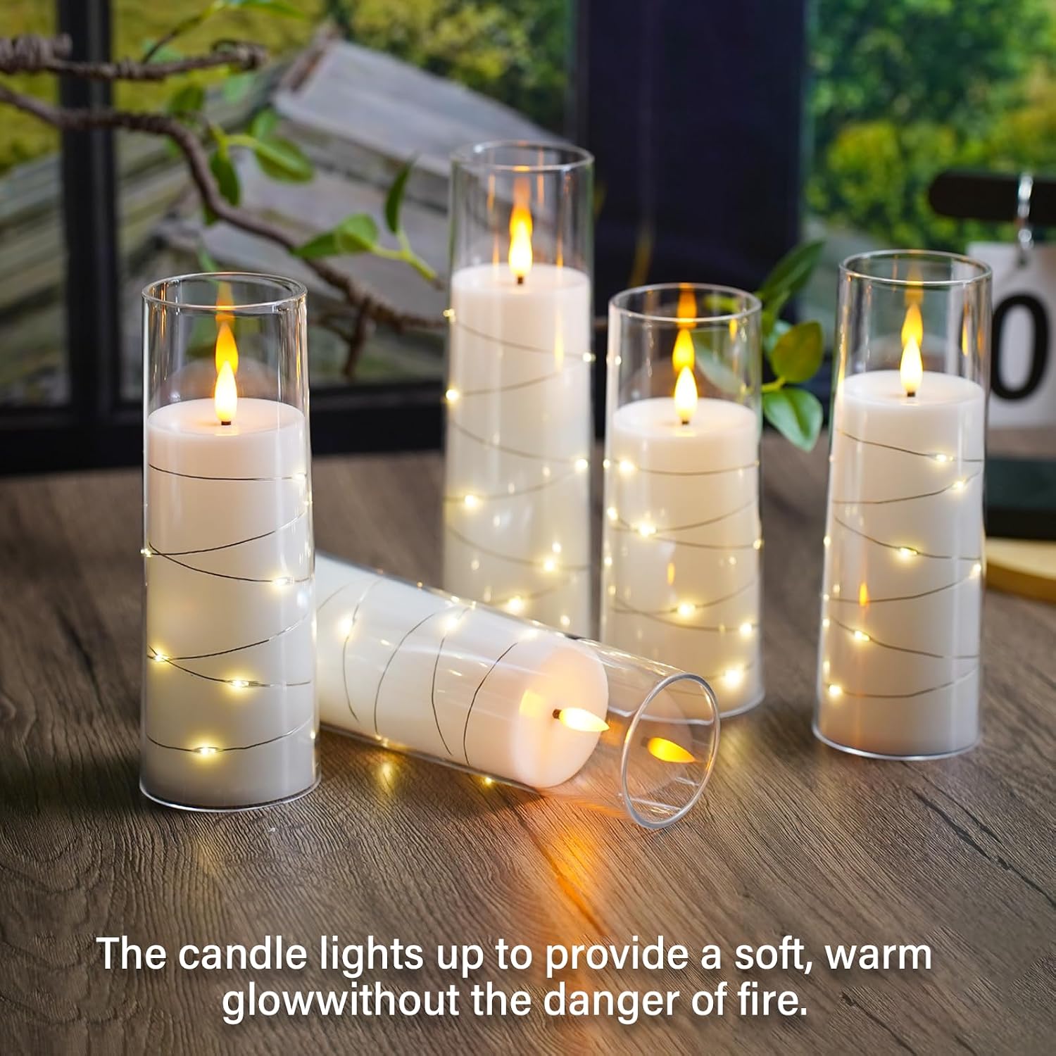 Flameless Candles,with Embedded Star String, Battery Operated Candles Flickering LED Pillar Candles with Remote Control