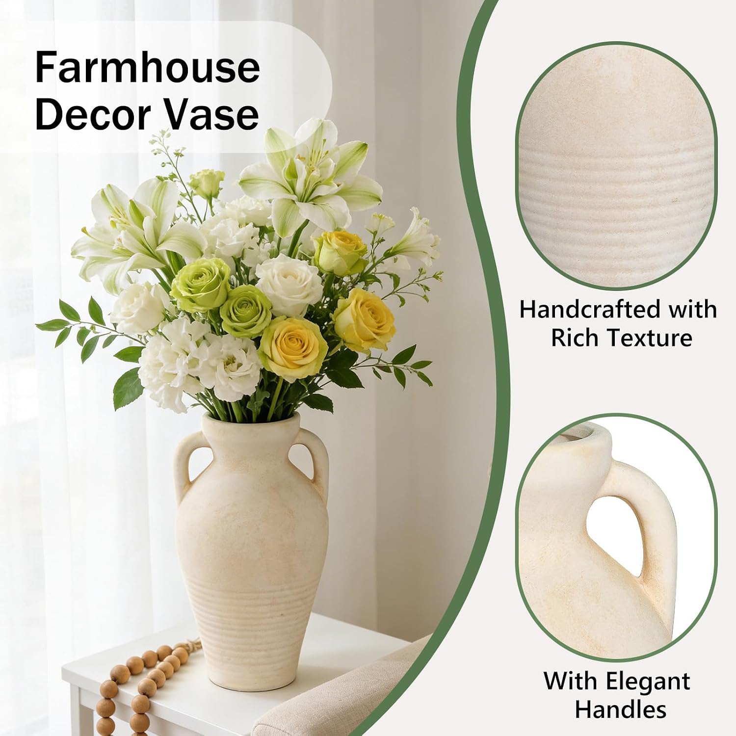 Ceramic Flower Vase / 11"h-off-white / 11 Inch