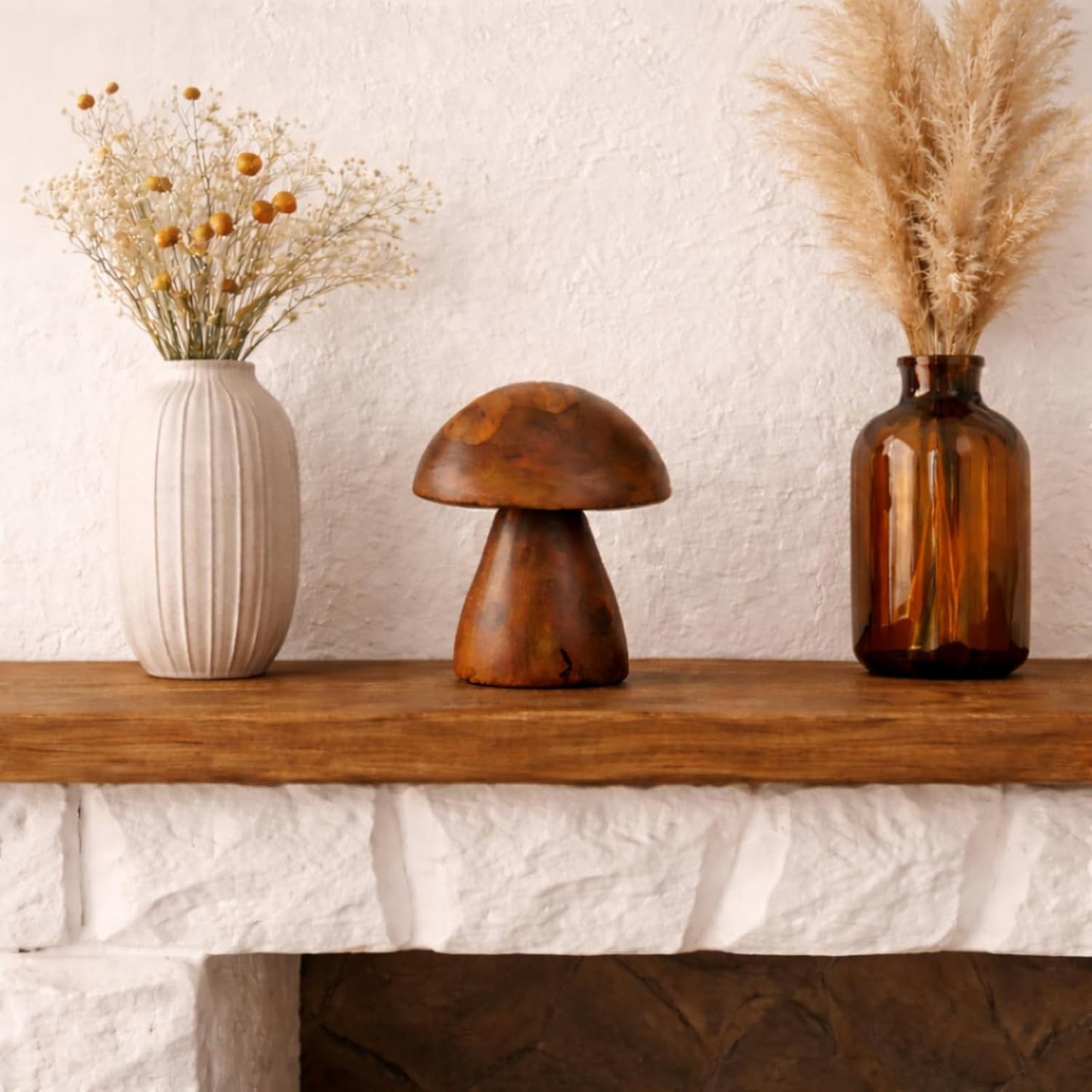 Boho Tabletop Figurine / Handmade Teak Wood Mushroom Decor Statue