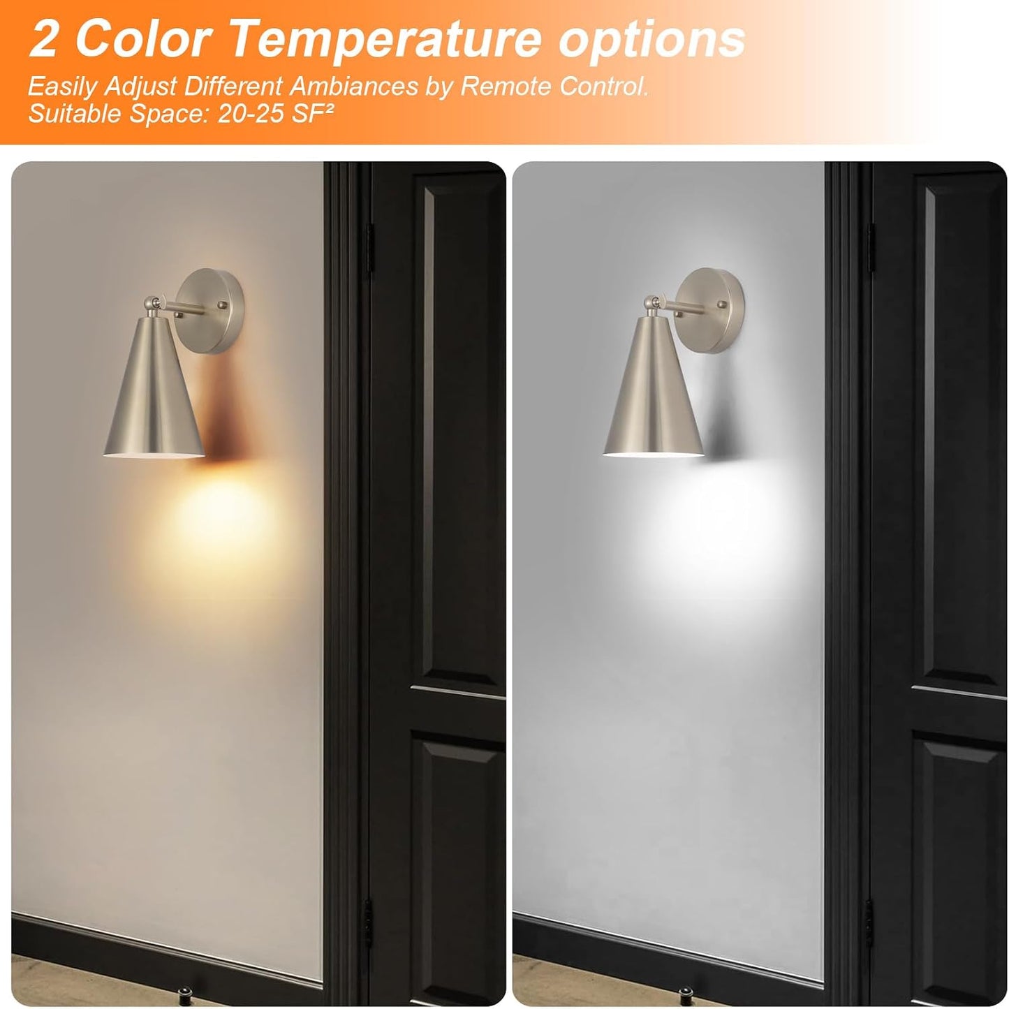 MWZ Brushed Nickel Battery Operated Wall Sconces Set of Two,Wireless Lighting with Remote Control, Modern Dimmable 2