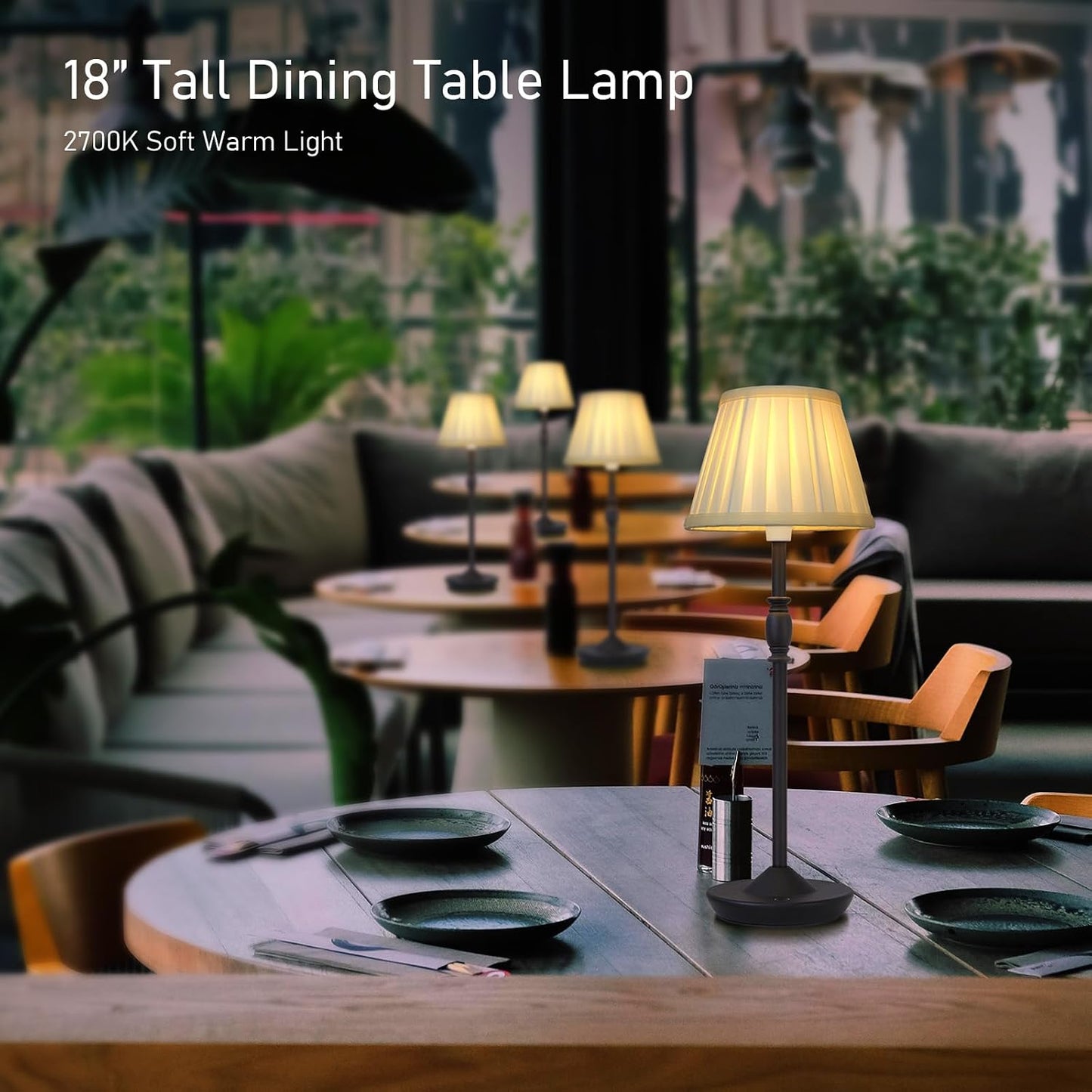 Cordless LED Touch Lamp with Dimmer Portable Small Table Lamp, 18" 2700K Rechargeable Battery Light for Bedside, Dining