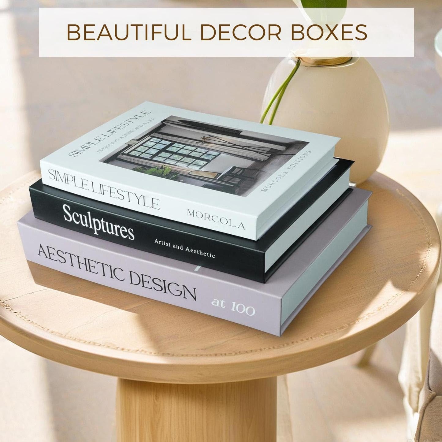 Mid Century Modern Faux Decor Book for Decoration / White / Set of 3