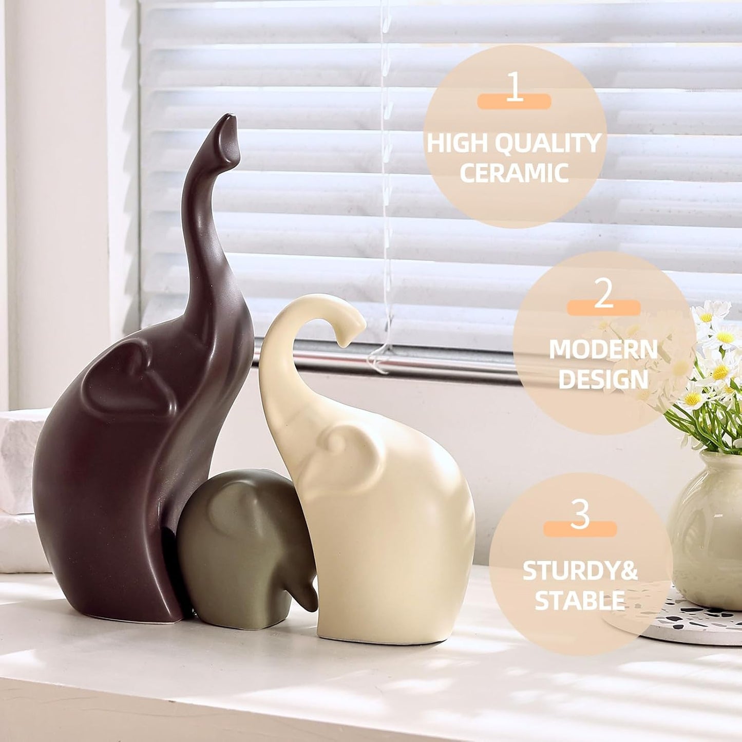 Ceramic Modern Art Elephant Statue Decorations / 4elephant / Set of 4