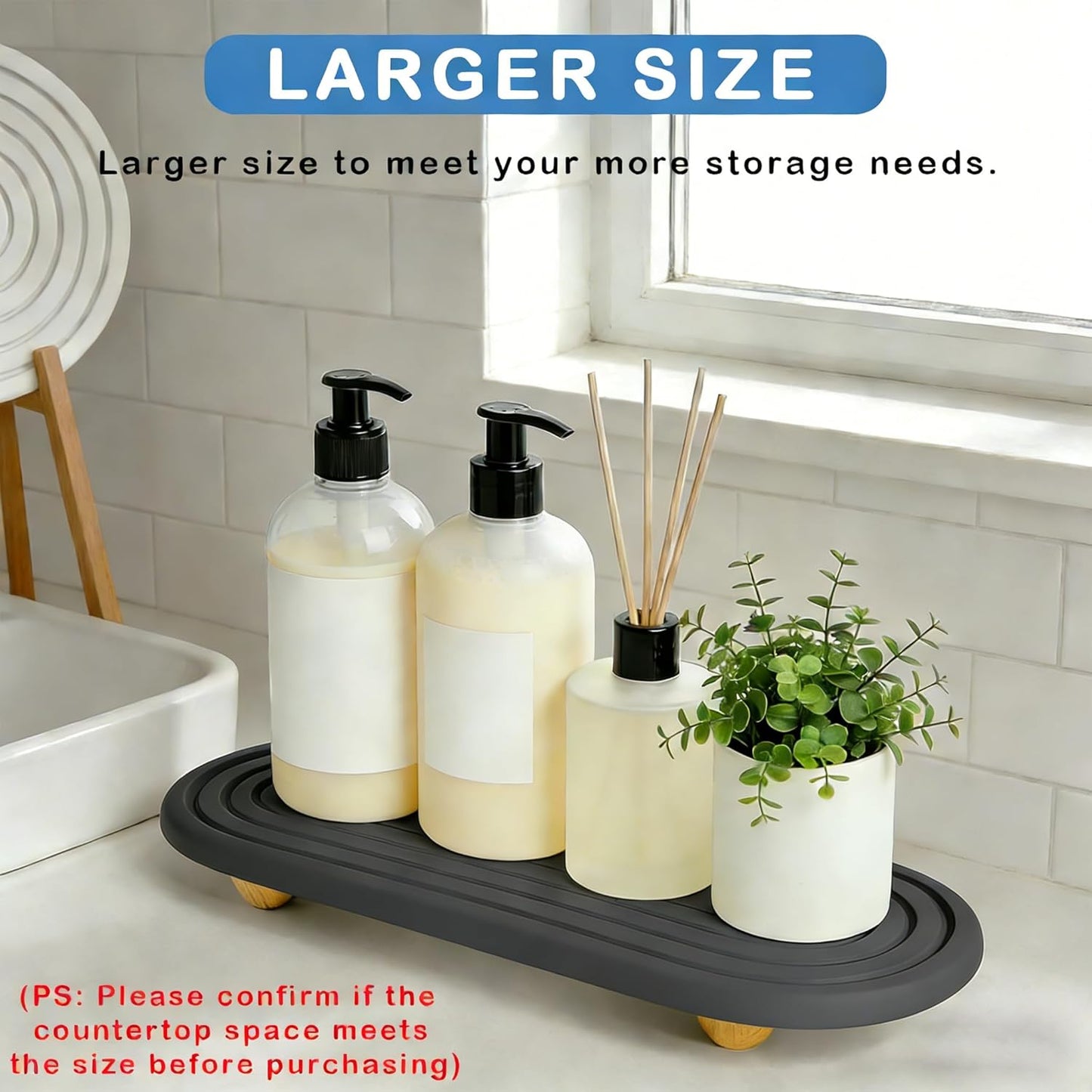 Instant Dry Sink Tray / Dark Gray Wooden Foot 4circles Large
