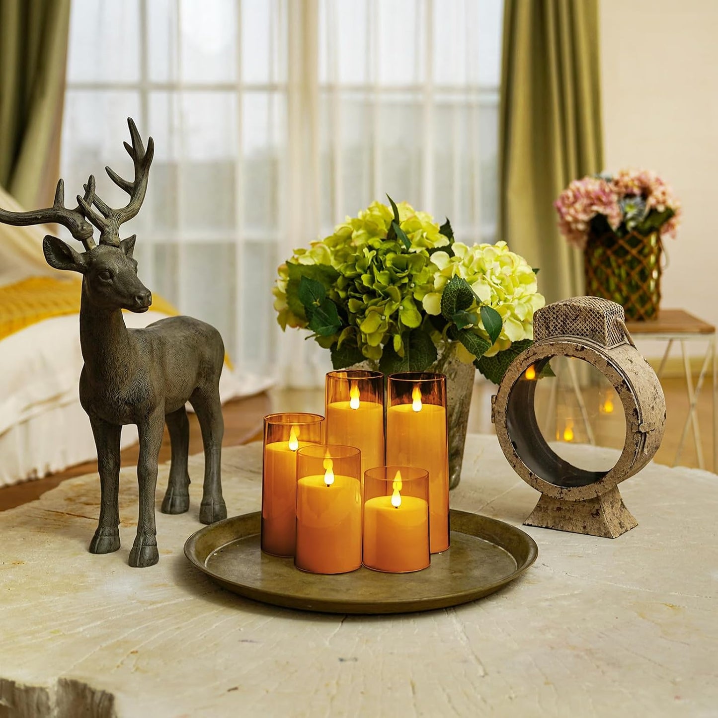 Homemory Amber Flickering Flameless Candles, Battery Operated Acrylic LED Pillar Candles with Remote Control and Timer