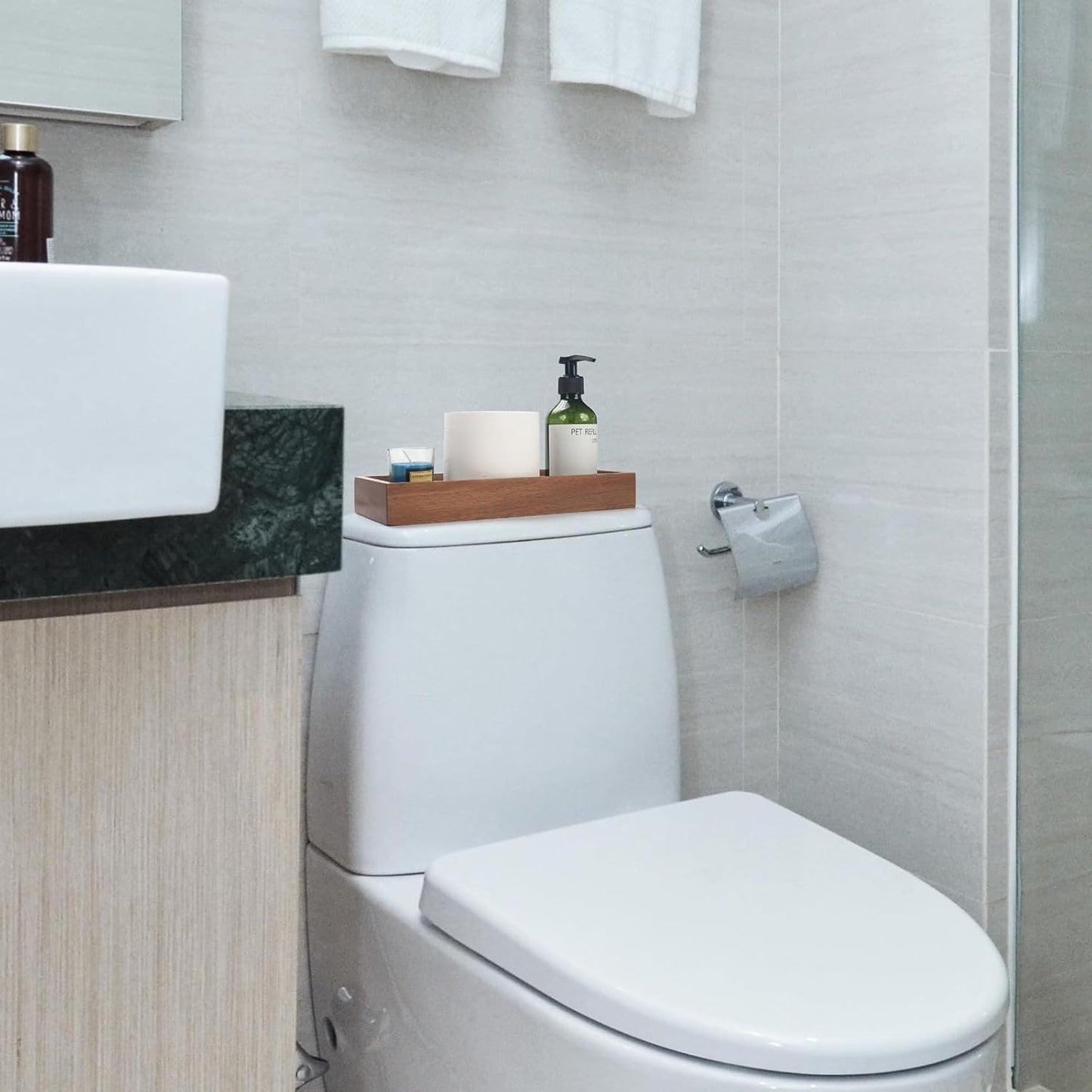 Acacia Wood Toilet Tank Tray for Organizing and Home Decor / 11.8 x 4.5 x 1.6