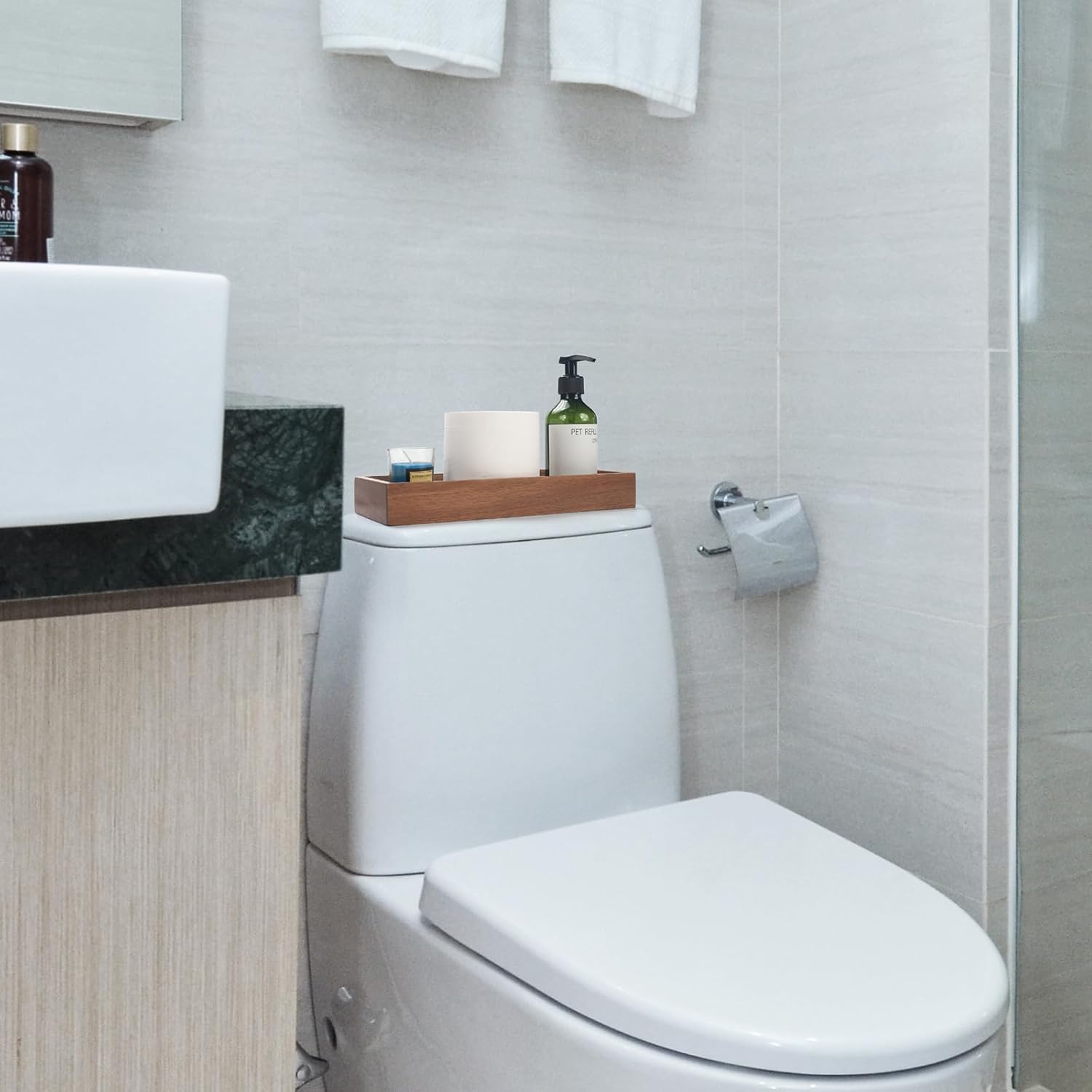 Acacia Wood Toilet Tank Tray for Organizing and Home Decor / 11.8 x 4.5 x 1.6