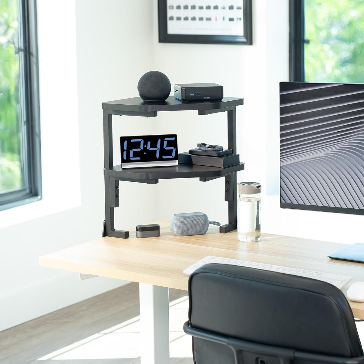 VIVO Corner Clamp-on 17 inch Above or Below Desk 2-Tier Shelving Unit for Table Accessories, Gaming Devices, and More
