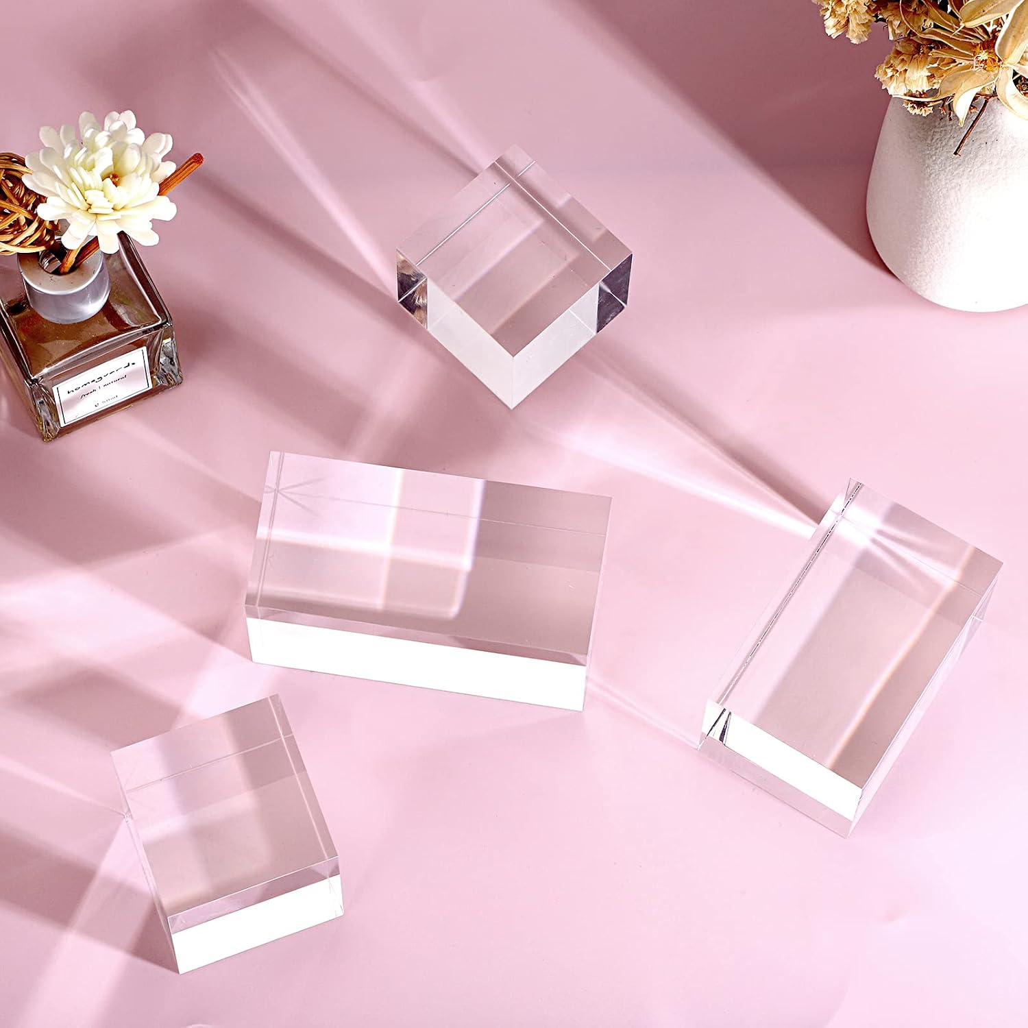 Acrylic Display Risers Stand Square Action Figures Collection / Square,4-pack / Clear / Set of 4
