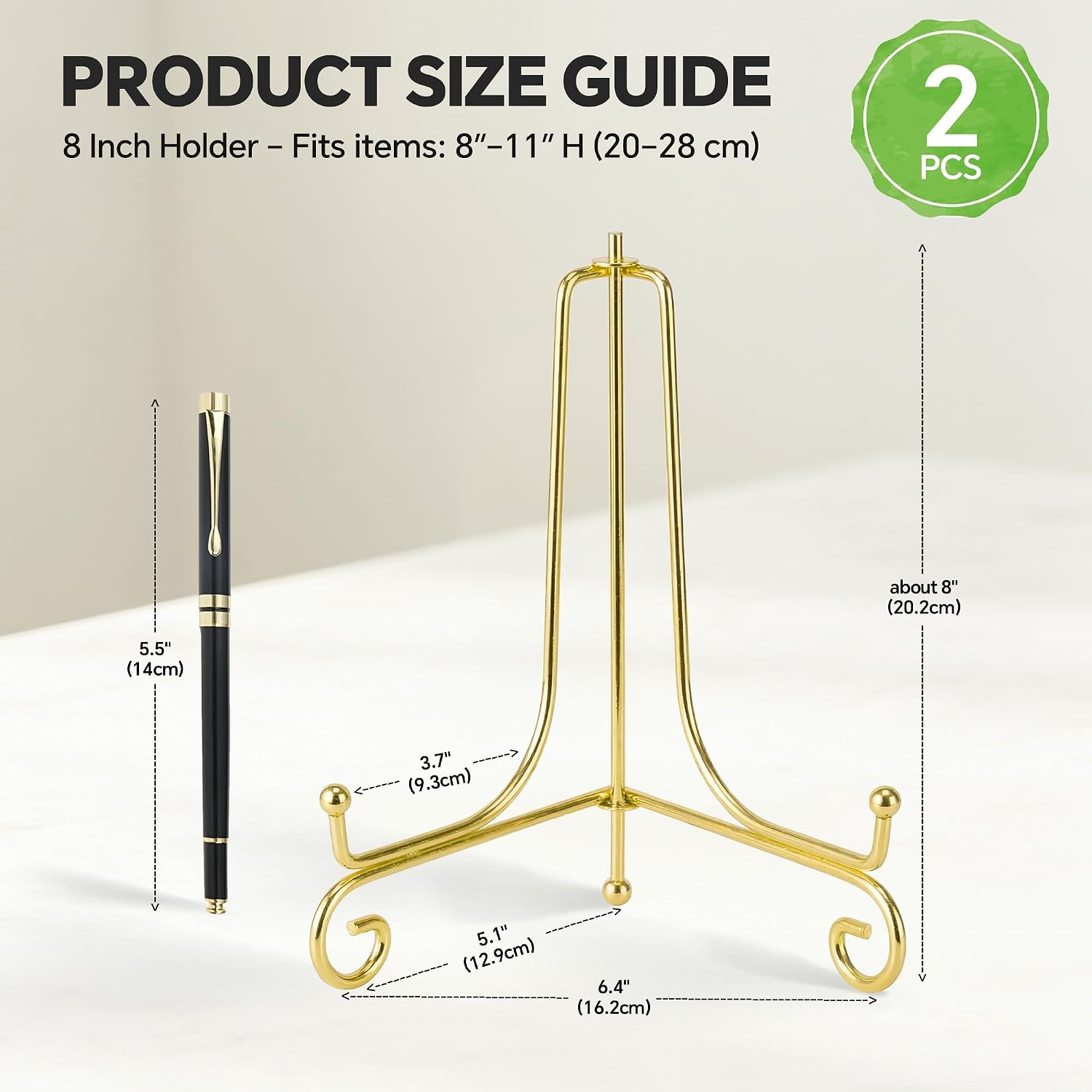 Metal Picture Stand / Gold / 8 Inch / Set of 2