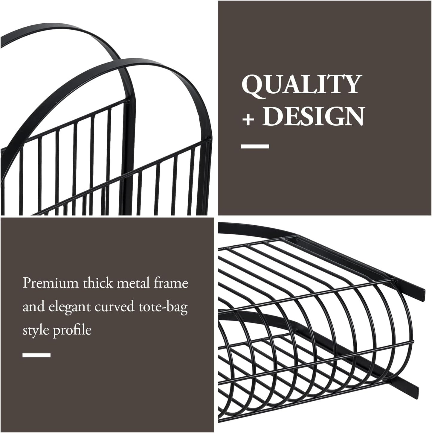 MyGift Mid Century Black Metal Wire Magazine Rack Floor or Tabletop | Mid Century Design, Matte Finish, Sling Basket