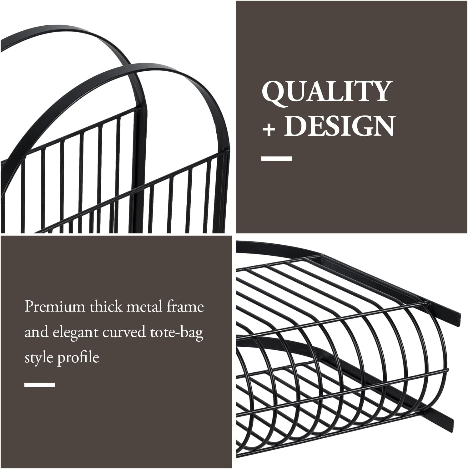 MyGift Mid Century Black Metal Wire Magazine Rack Floor or Tabletop | Mid Century Design, Matte Finish, Sling Basket