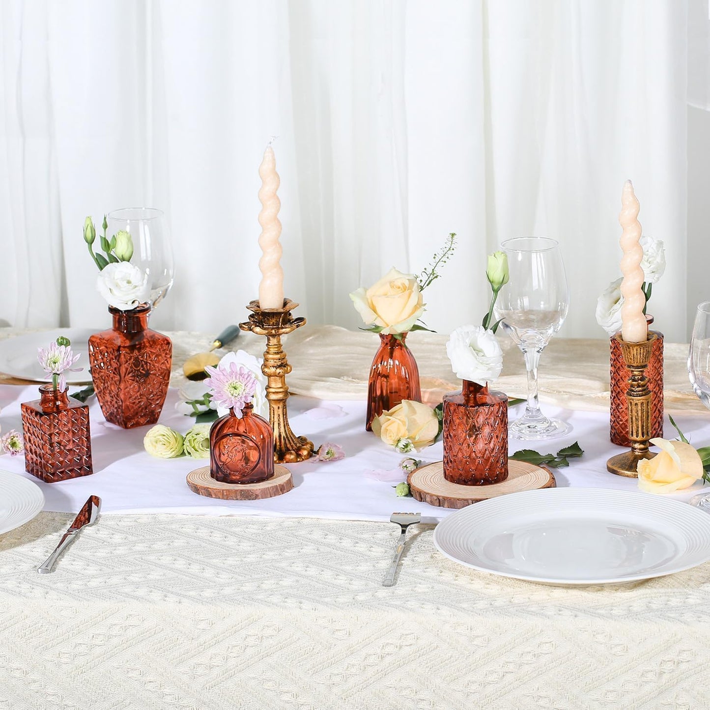 Clear Bud Vases for Flowers / Brown / Set of 12