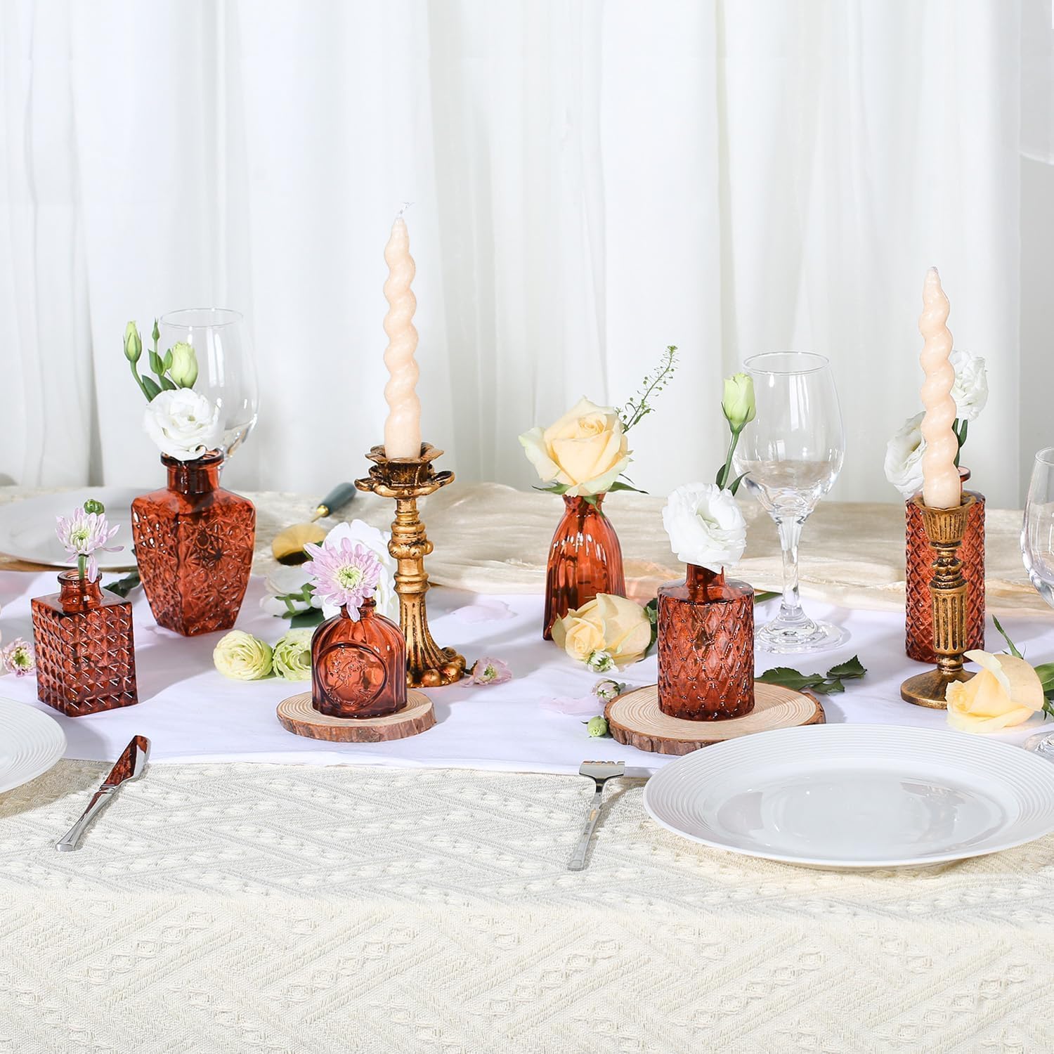 Clear Bud Vases for Flowers / Brown / Set of 12