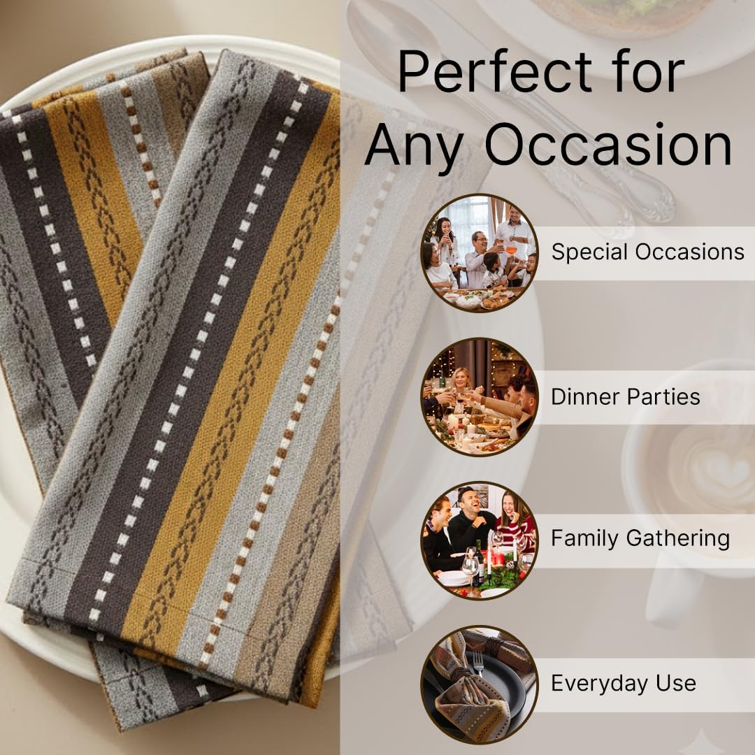 LFH Home Cotton Rich Cloth Salsa Napkin Set of 24 Washable Soft Durable Striped Table Napkins for Dining Wedding, Daily