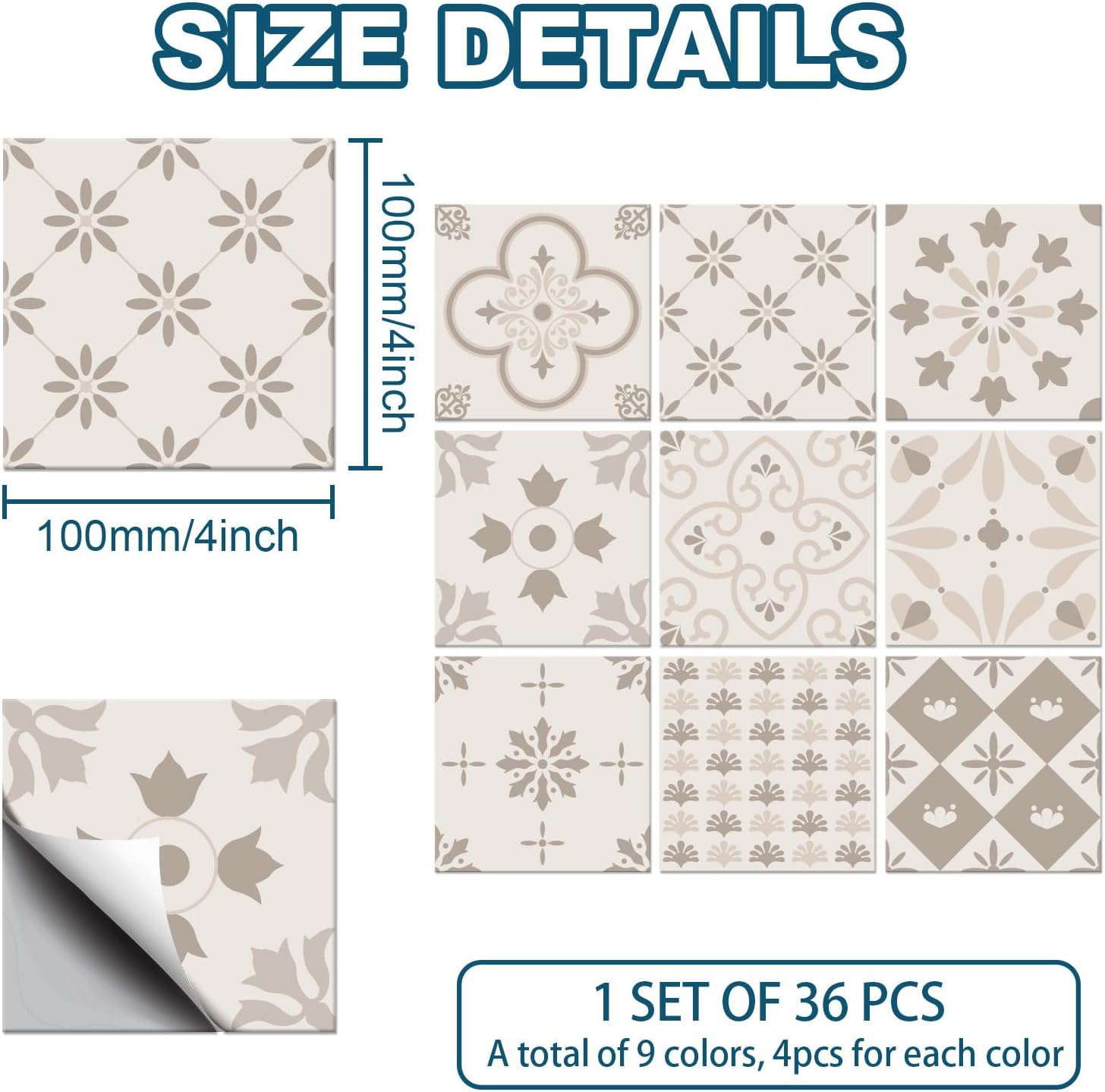 Tile Stickers Geometric Peel and Stick Wall Stickers Waterproof Self / Pastel Floral / Set of 36