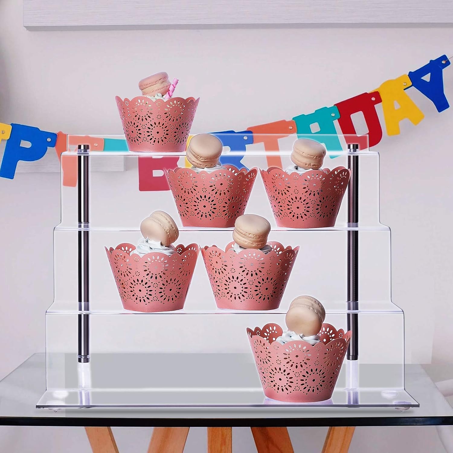 12 x 9 inch Clear Acrylic Display Riser, 4-Step, 4 Pack | Perfume Organizer & Cupcake Stand Shelf, Space-Saving for