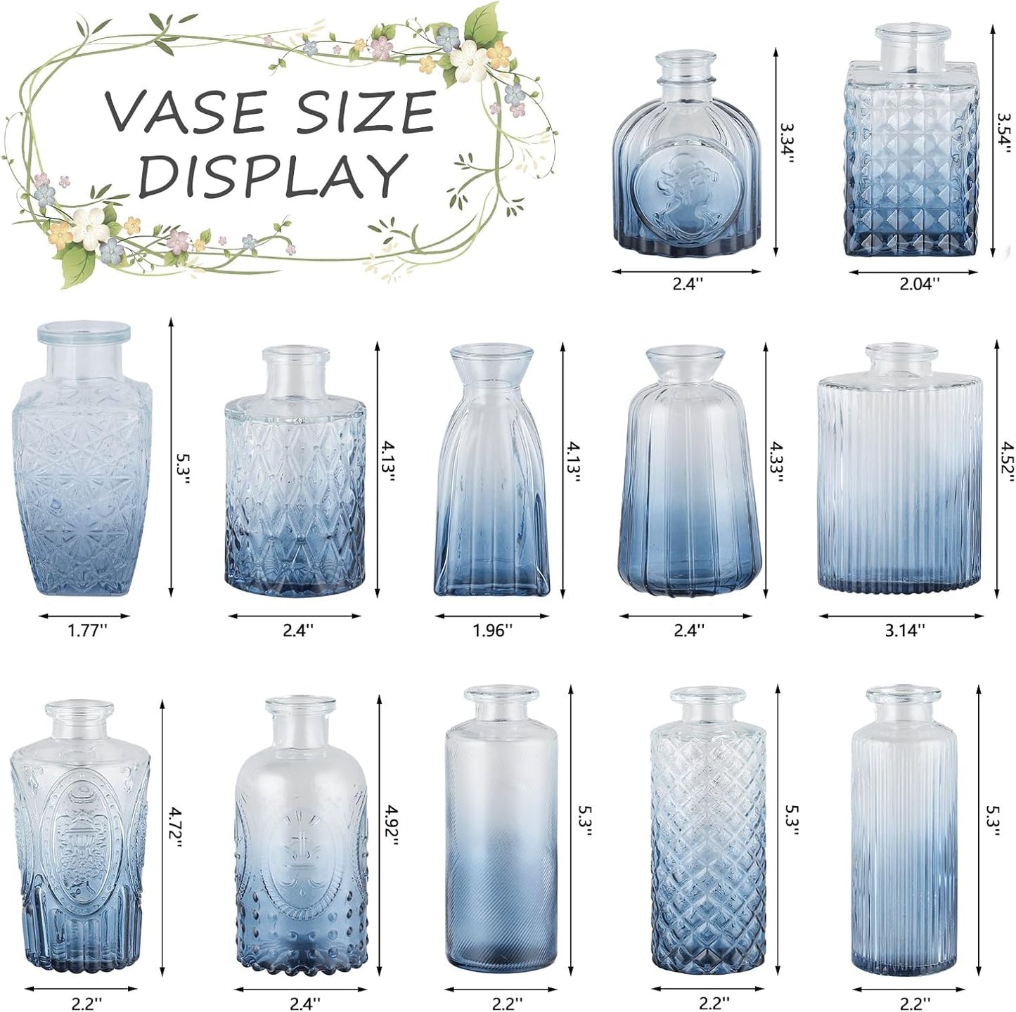 Glass Bud Vases Mini Flower Vase Small Vintage Vases for Centerpiece / Gradient Blue / Set of 12