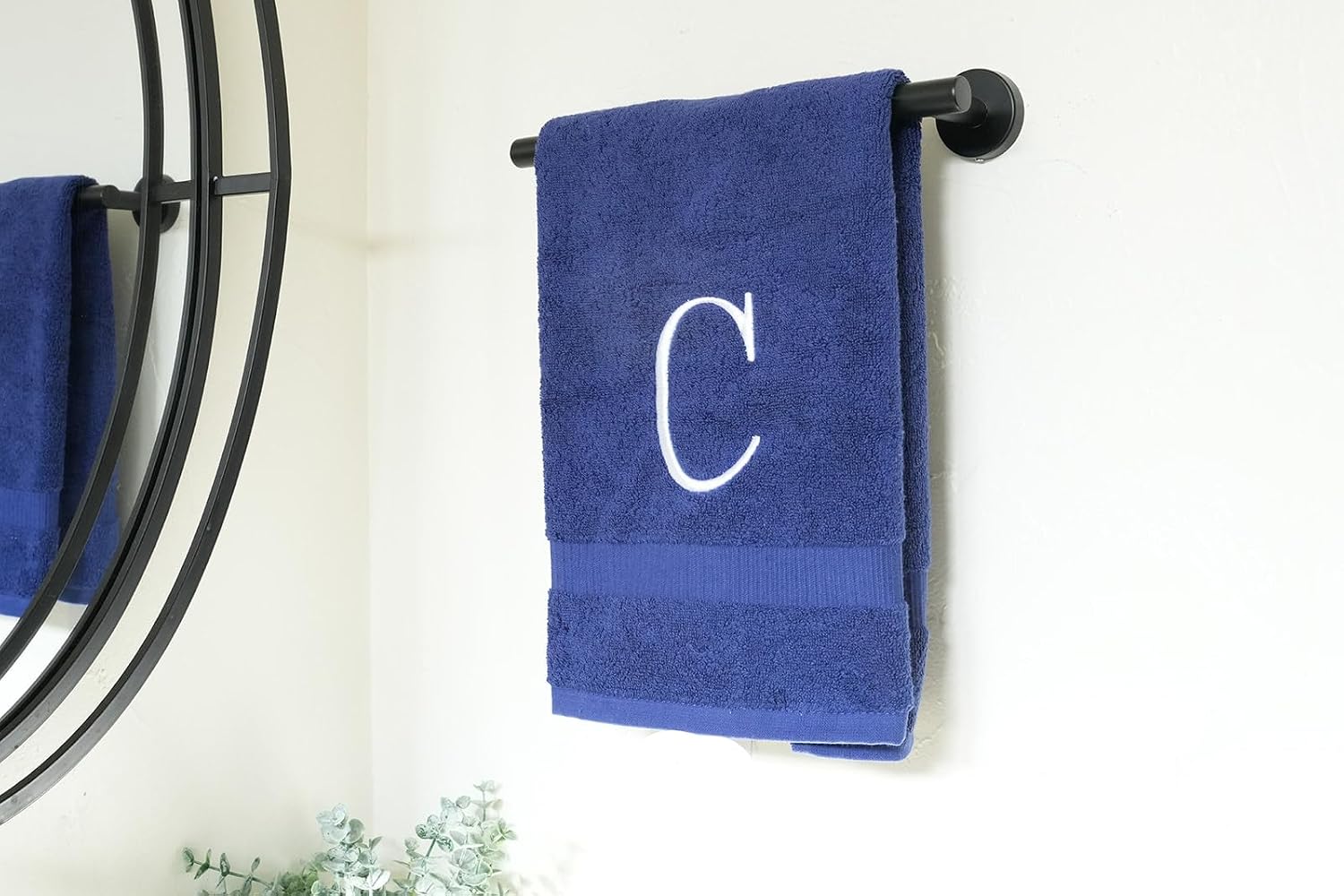 Navy with White Monogrammed Hand Towels for Bathroom - Set of 2 Letter C | Luxury Hotel Quality Initial Towels For