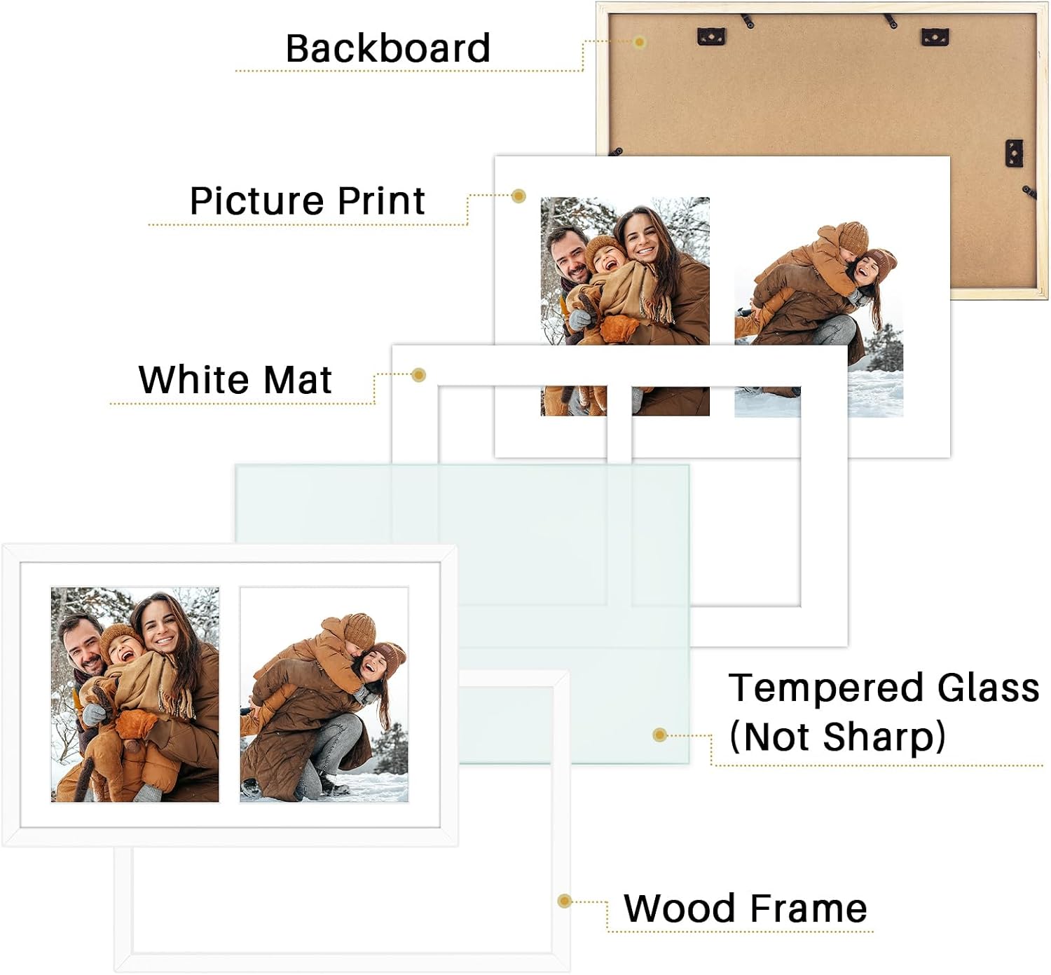 Golden State Art 12x19 White Wood Picture Frame - For Two 8x10 Photo,8 Pack | Matted to Double 8x10,Solid Wood Collage