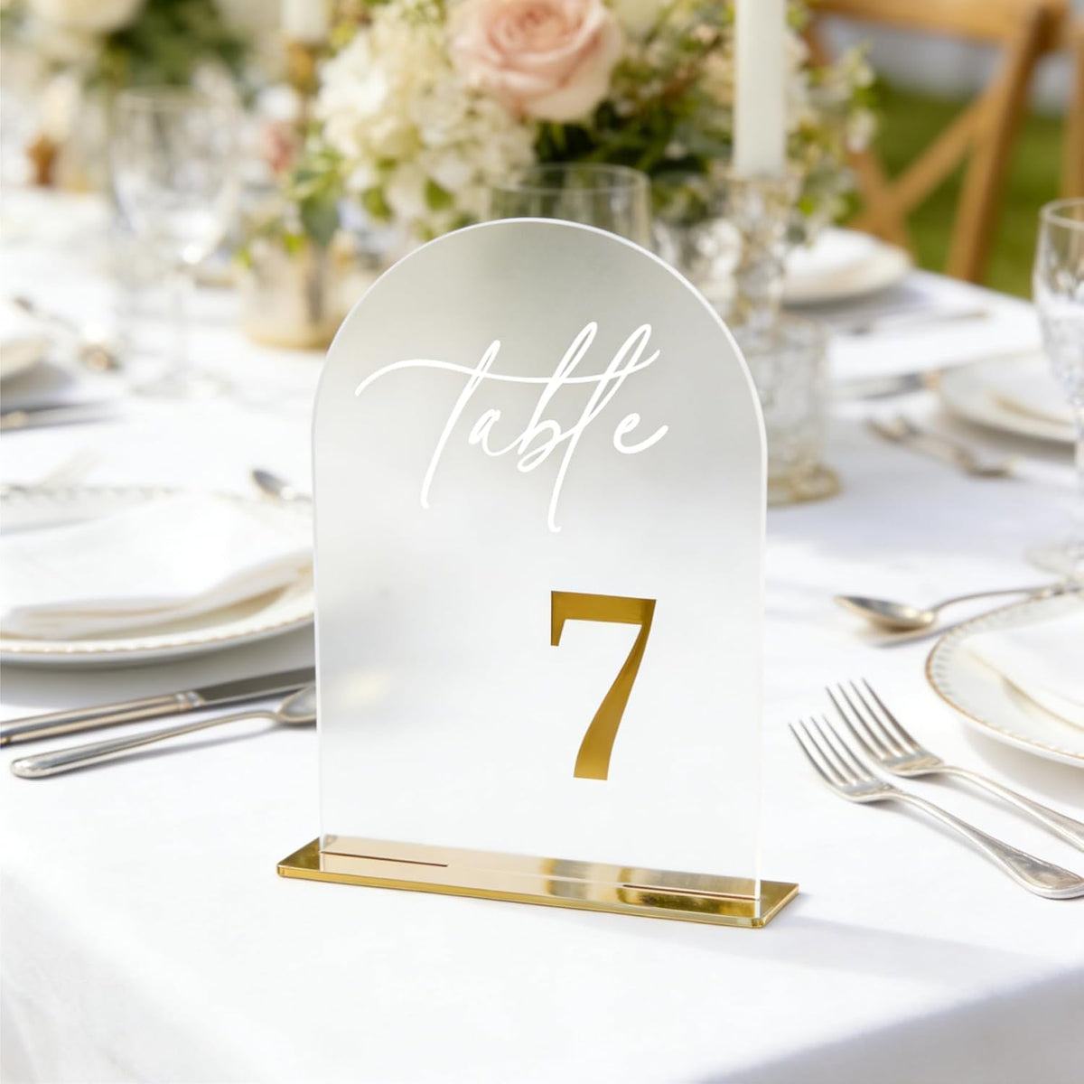 Frosted Wedding Table Numbers 1-15 with Stands - 5.5x7 Inch | Arch table Signs, Non-reflective, Elegant Gold 3D