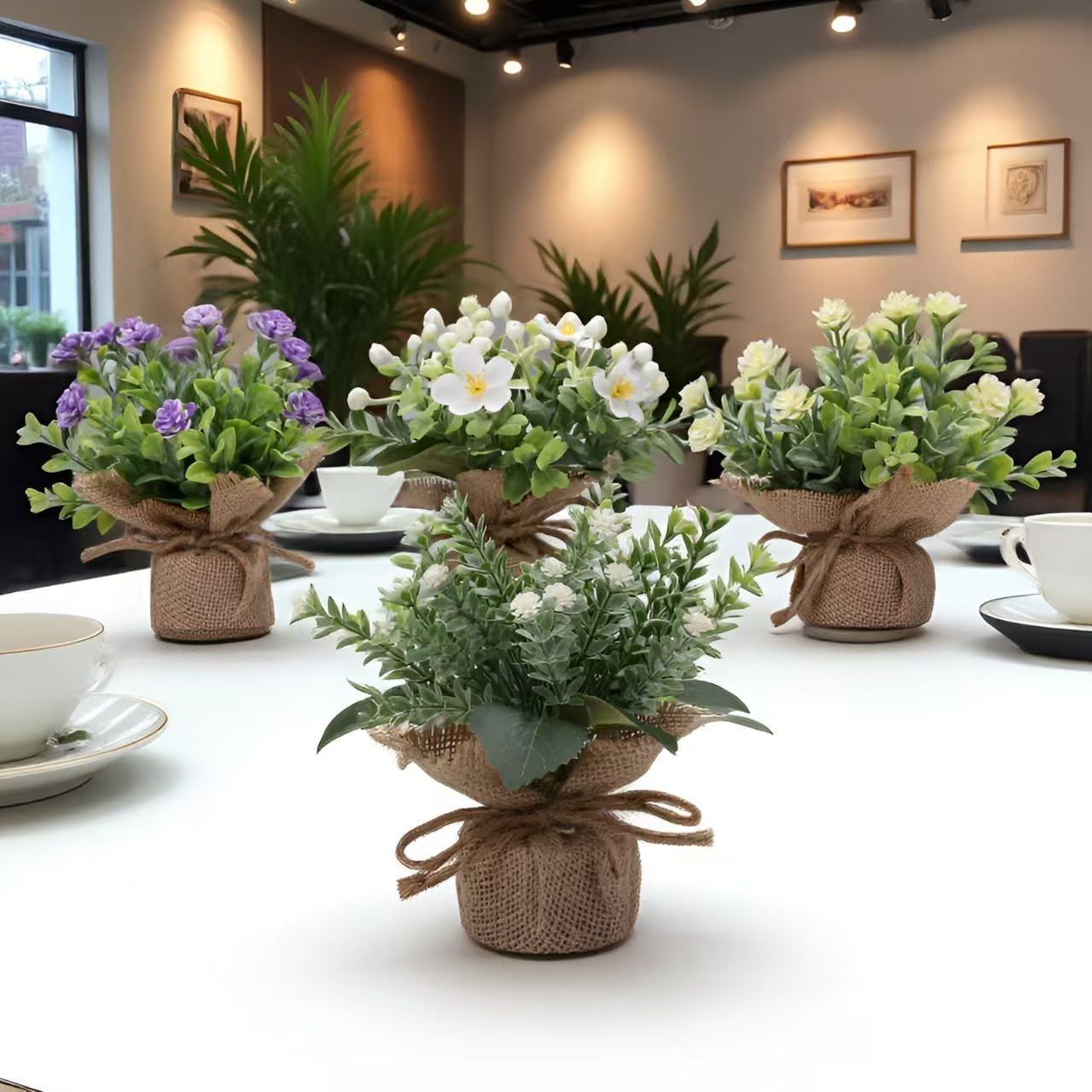 Mini Artificial Flowers Potted Plants / Set of 4