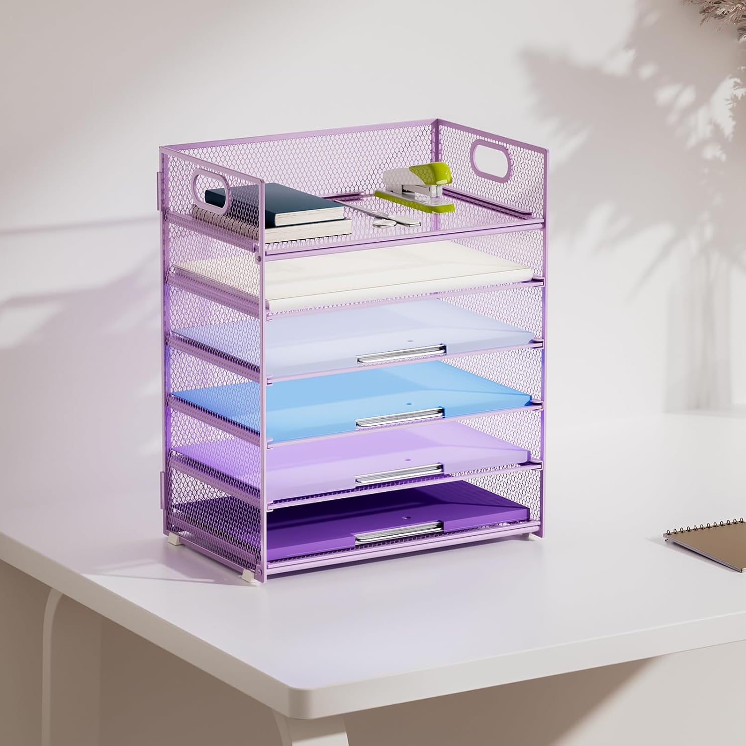 Marbrasse 6 Tier Paper Organizer Letter Tray - Mesh Desk File Organizer with Handle, Paper Sorter for Letter/A4 Office