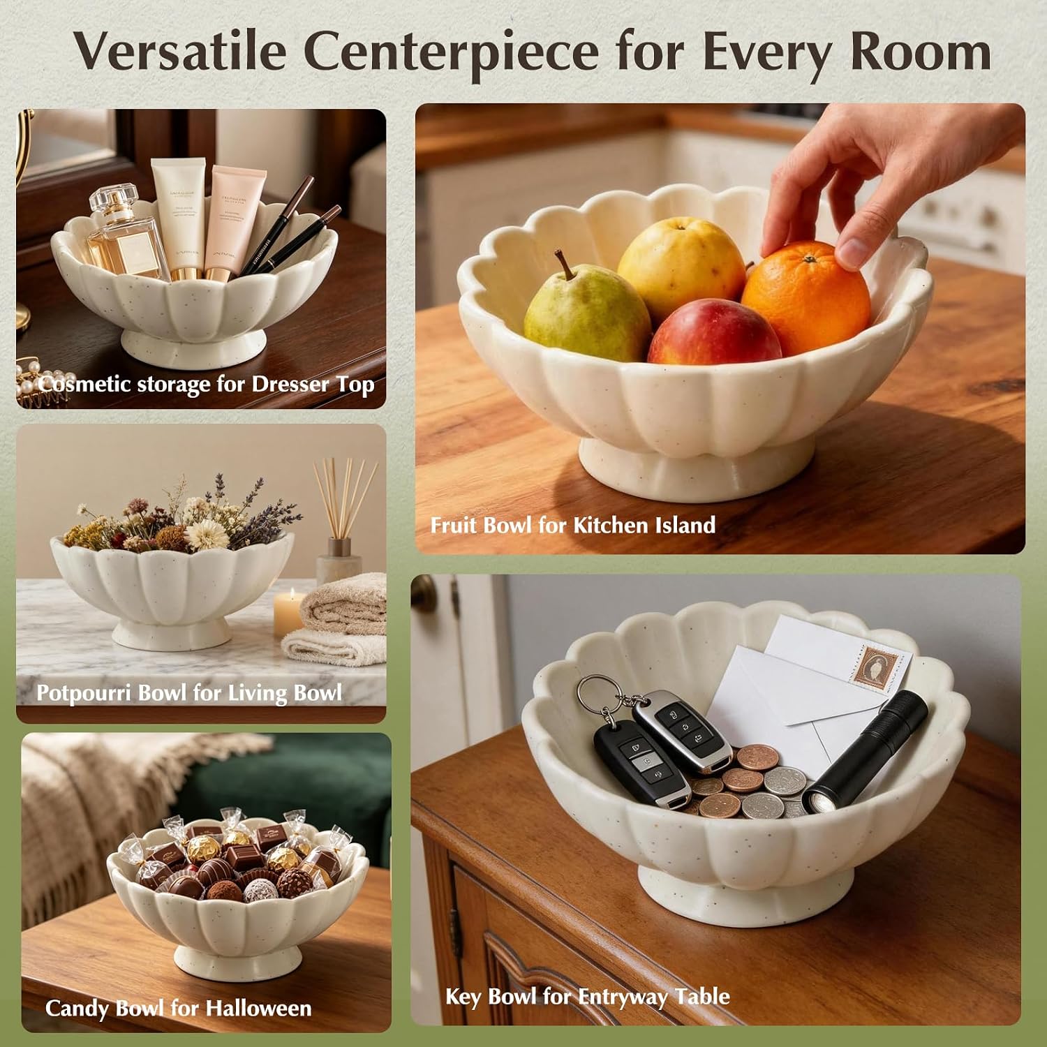 8- Medium Fluted Ceramic Decorative Bowl / Cream White