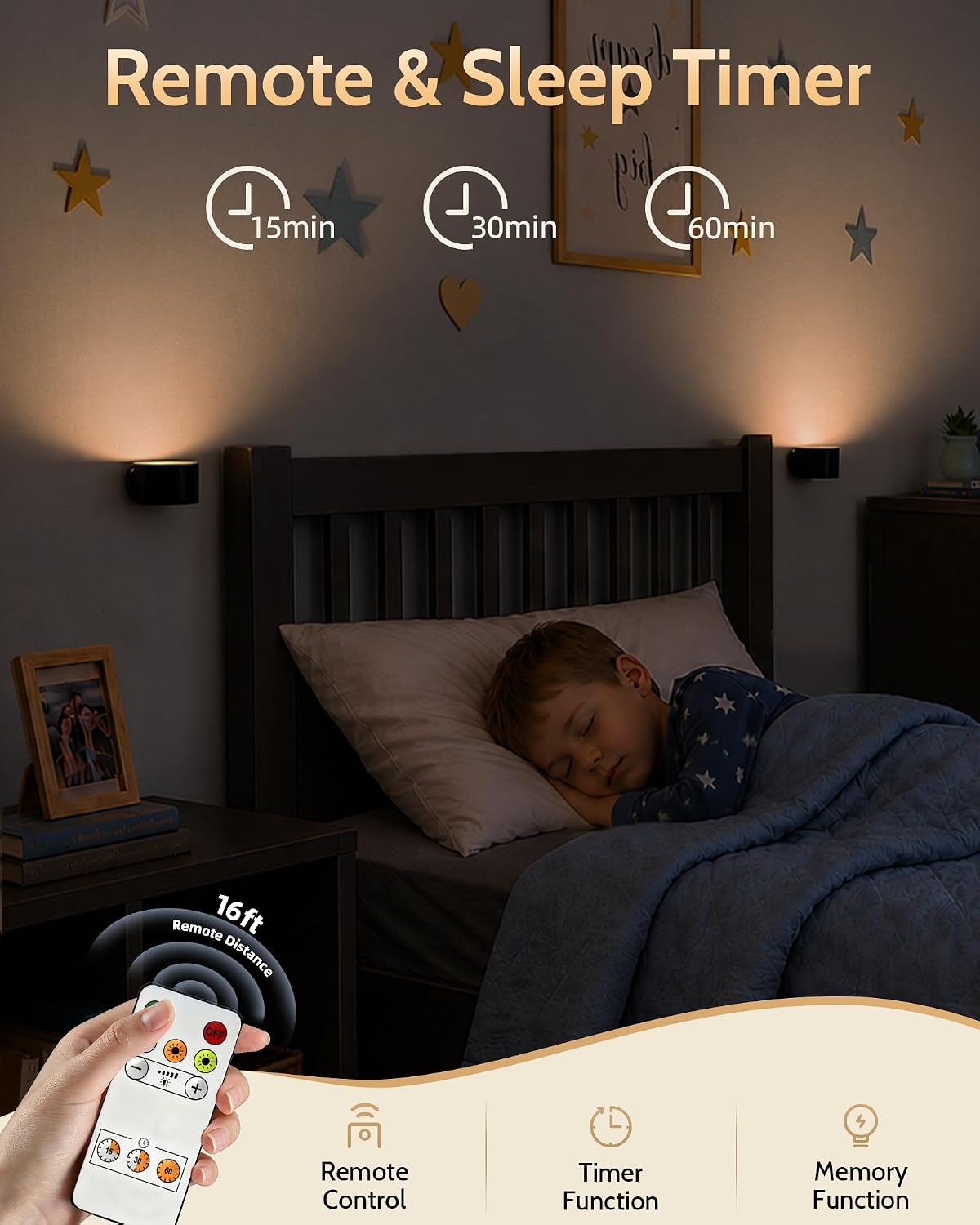 LED Wall Mounted Lights, Rechargeable Wall Sconces, 3 Color Temps, Remote & Touch, 360° Rotating and Dimmable for