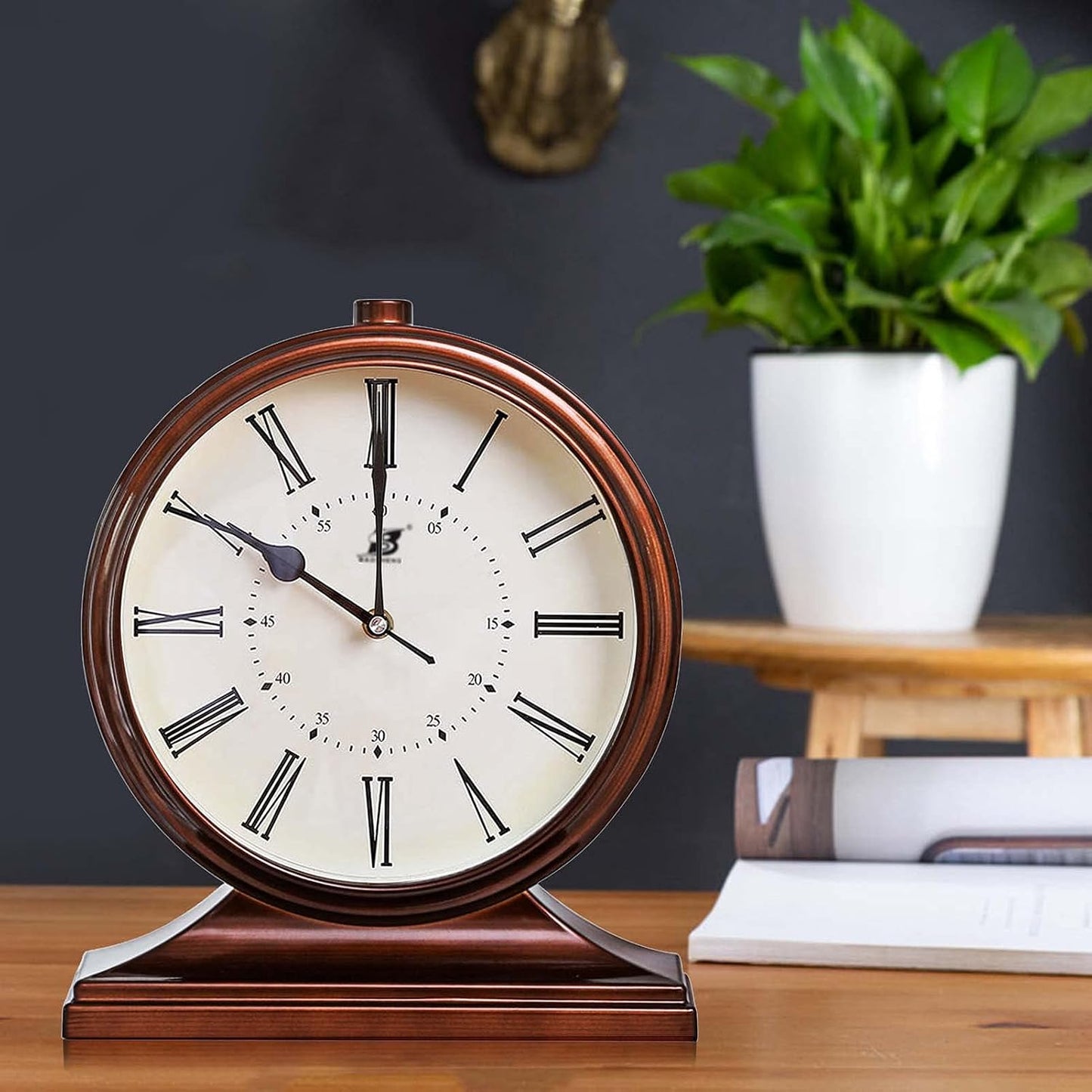 Silent Vintage Farmhouse Mantel Clock for Living Room 10-inch | Desk Clock Battery Operated for Table
