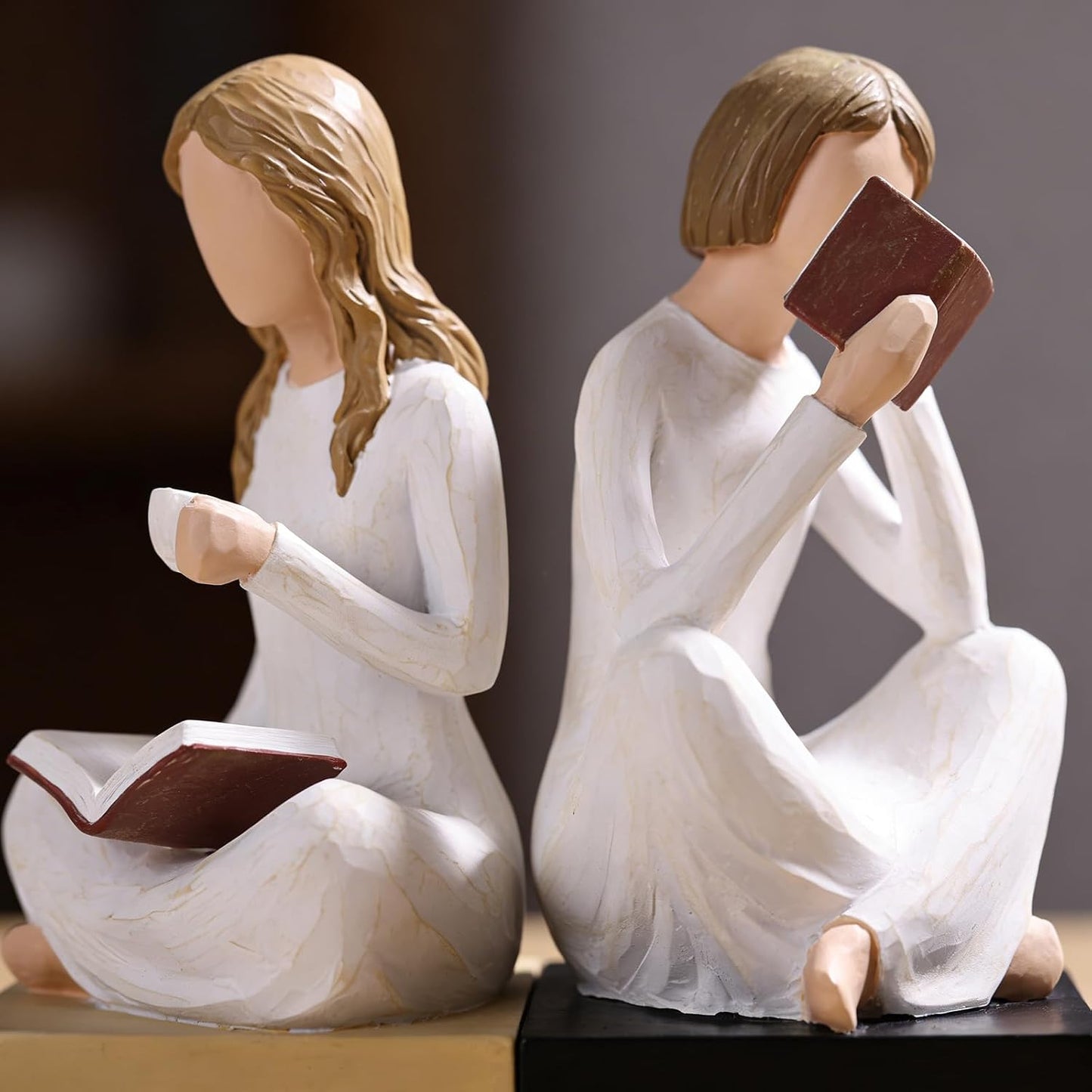 Reading Girl Bookends for Women / Beige / Set of 2
