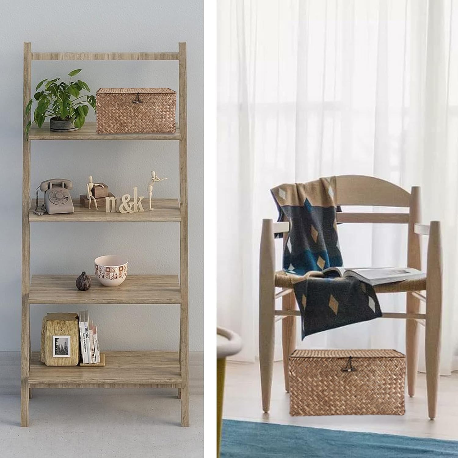 Wicker Shelf Baskets Bin / Medium / Coffee