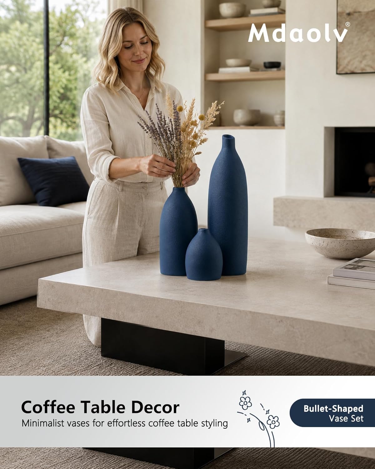 Matte Blue Vase Set Decor Coastal Decor Vases / Navy Blue