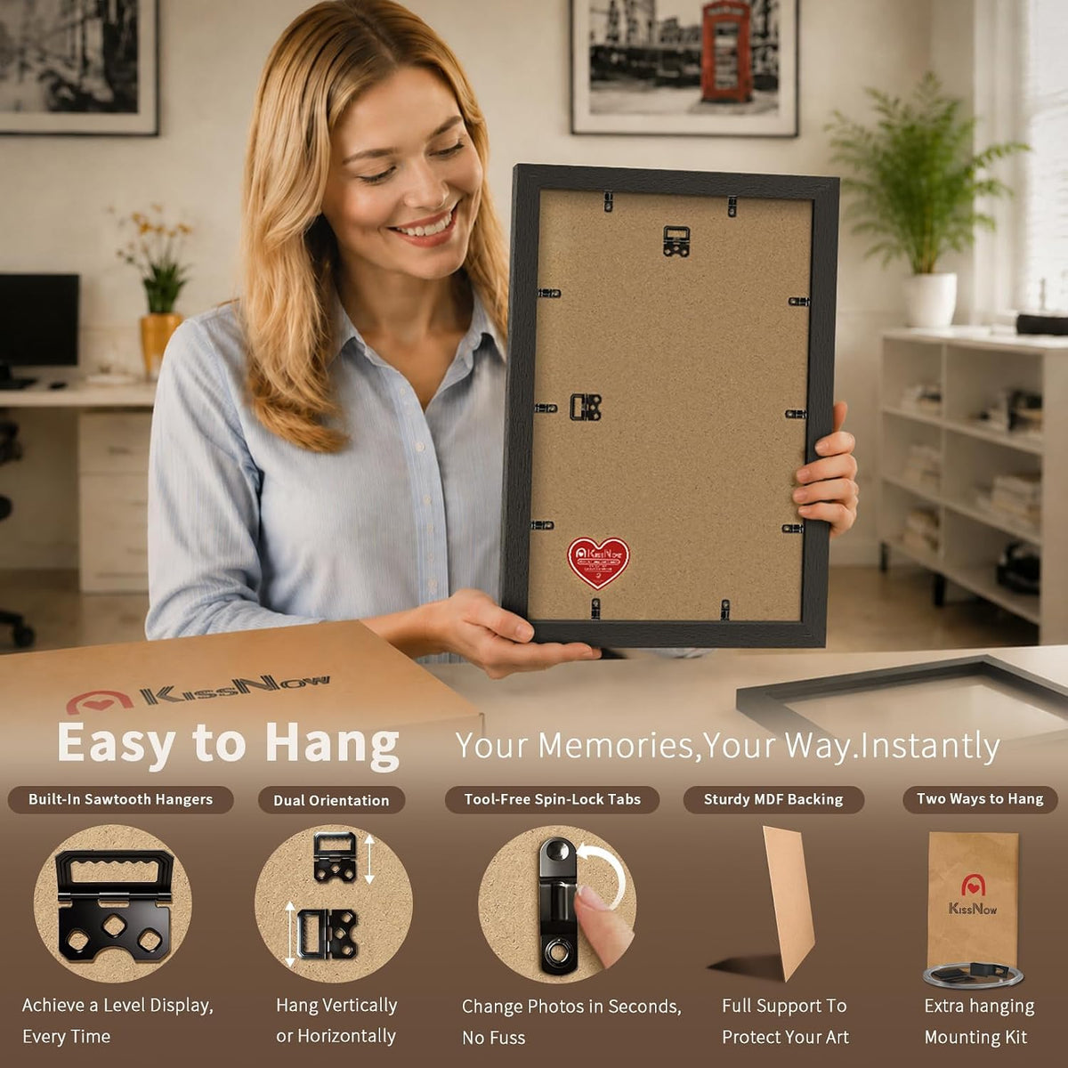 12x18 Poster Frame 4 Pack, Black Solid Wood, Gallery Wall Hanging | Thick & Wide Border, HD Tempered Glass, Vertical or