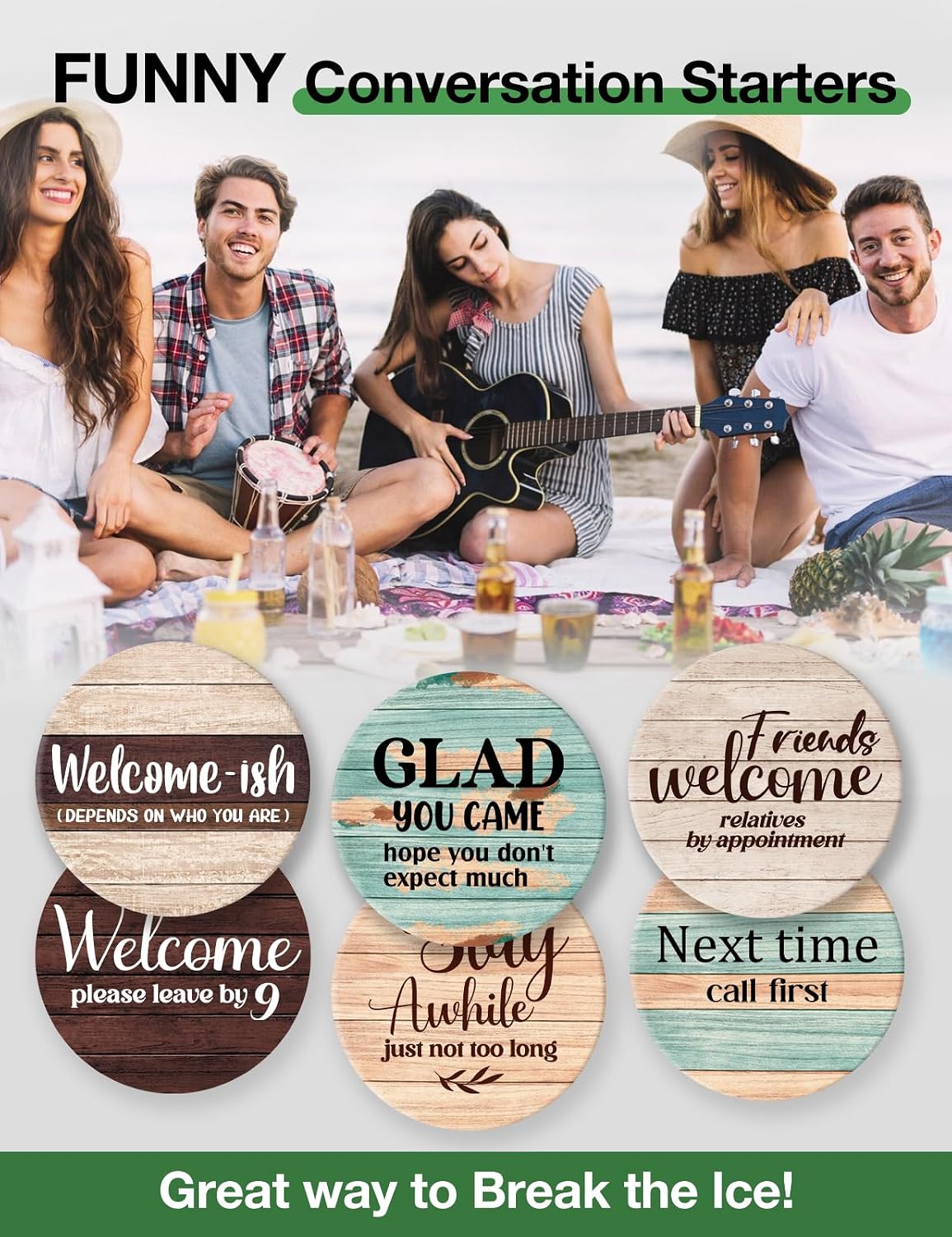 Holder / Funny Farmhouse Bar Cork Drink Coasters / Welcome Coasters / Set of 6
