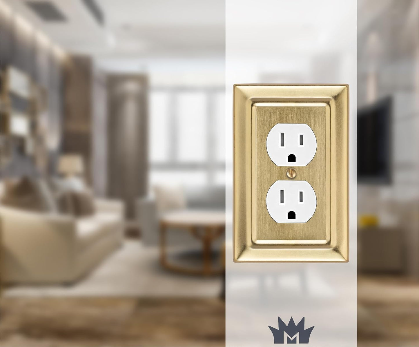 Monarch Abode Duplex Outlet Cover Plate – 1-Gang Brushed Gold Plug Wall Plates, Electrical Outlet Cover Plates