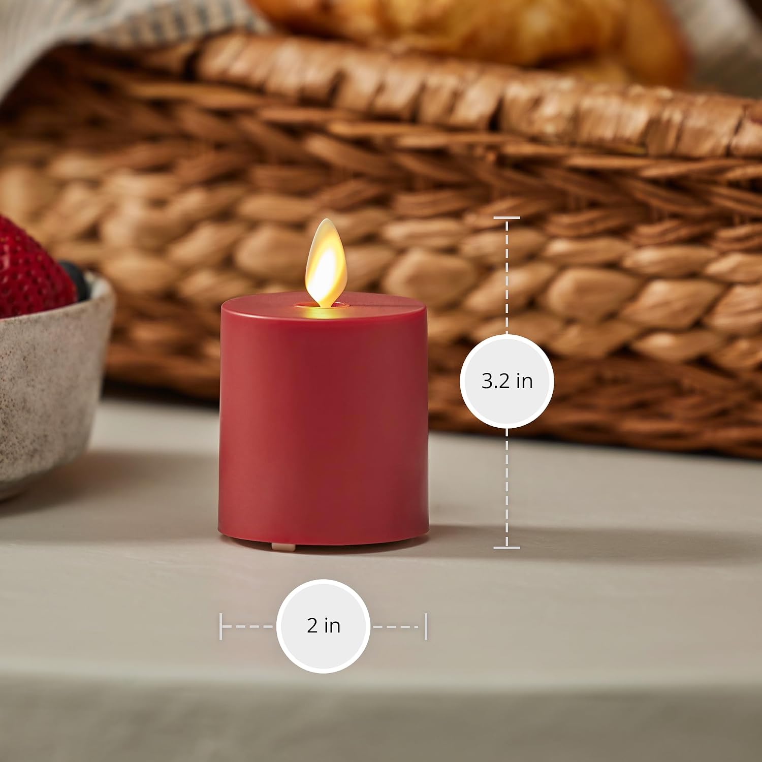 Luminara Outdoor Votive Flameless LED Candle, Cherry Red 2" x 3.2", Moving Flame Battery Operated Timer Remote Ready