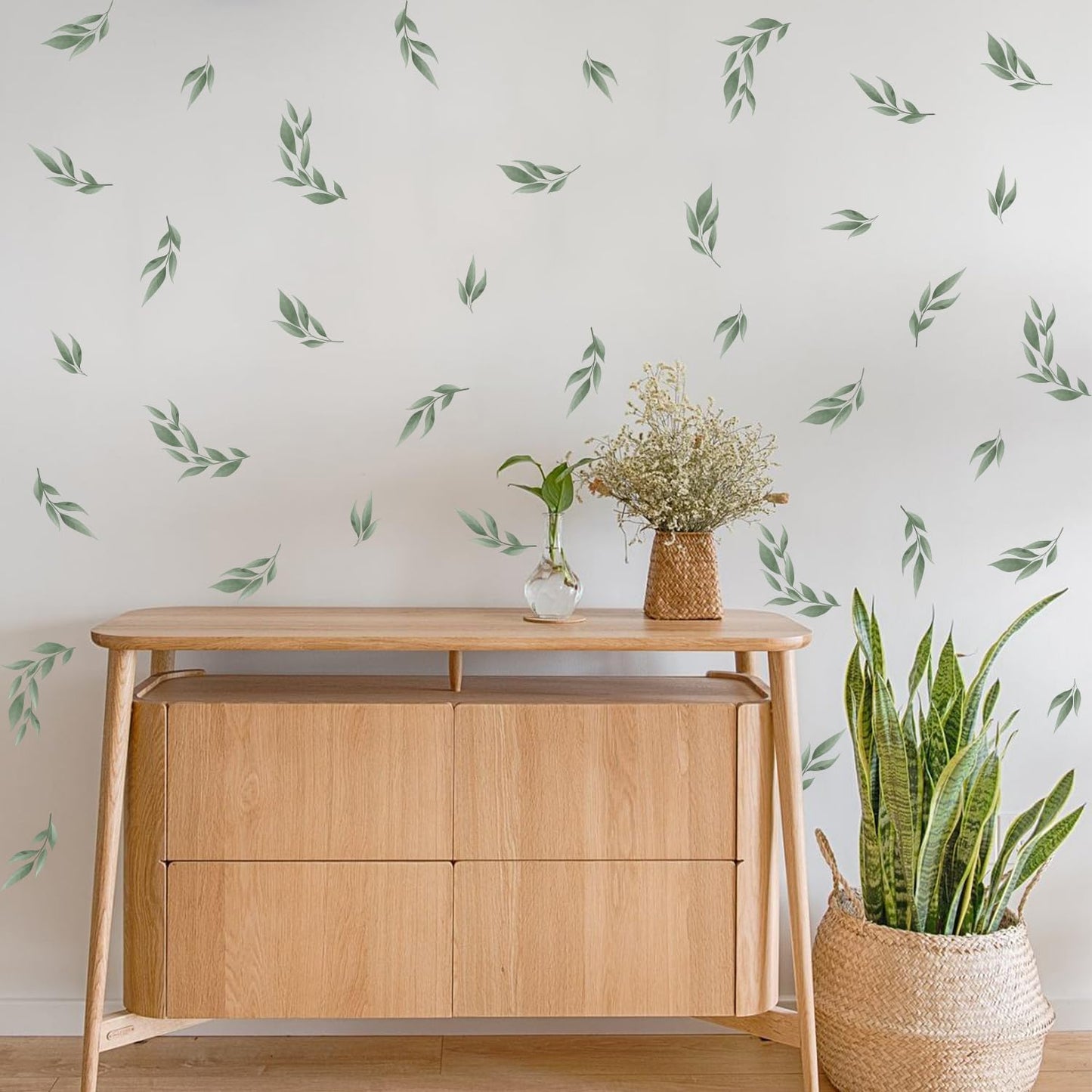 Stickers Boho Decals Sage Wallpaper Watercolor Olive Leaf Decals Fresh / Leaves / Green / Set of 56