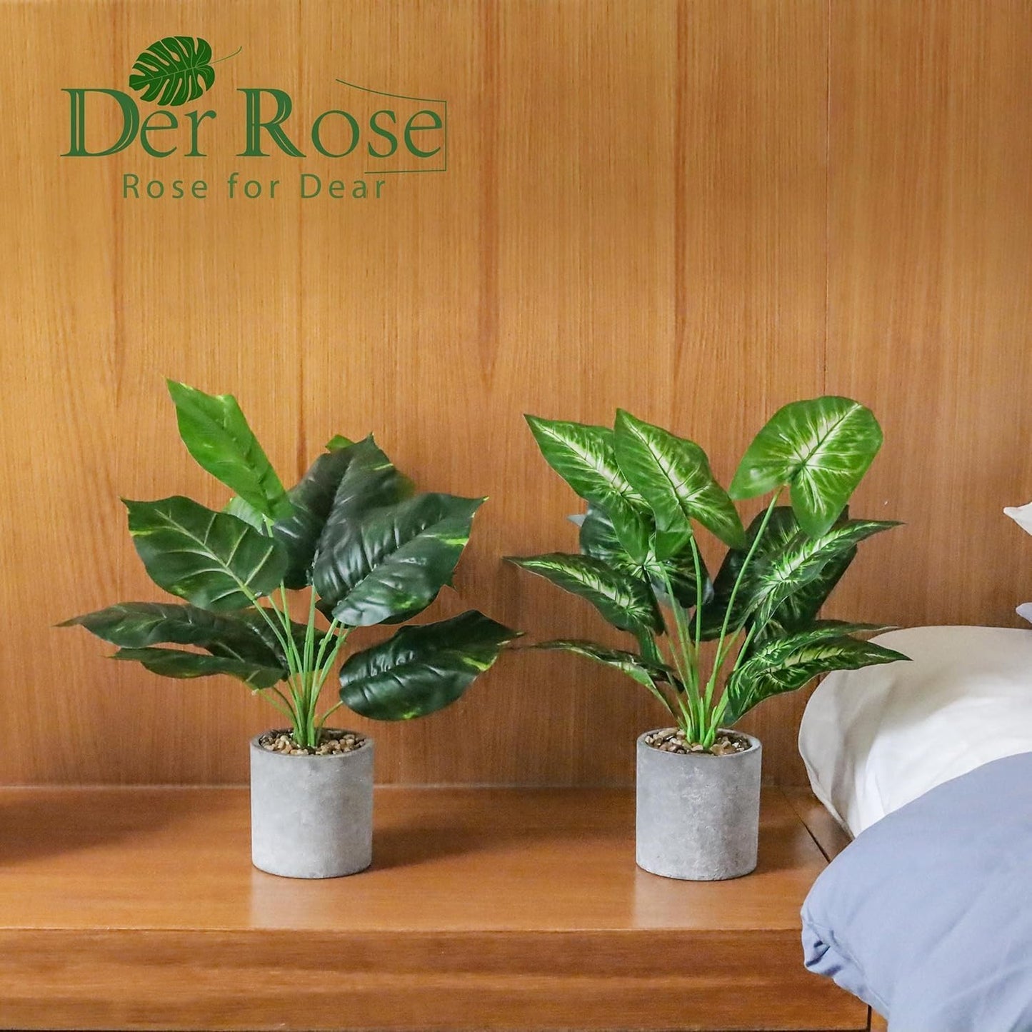 Fake Plants Artificial Tropical Faux Plants / Taro Leaf and Greenery Leaf / Sage Green / Set of 2
