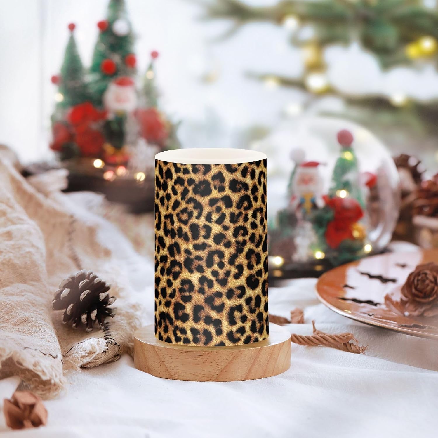 Flickering Flameless Candles, Leopard Texture LED Candles with Remote Timer, Set of 2 Battery Operated Candle for